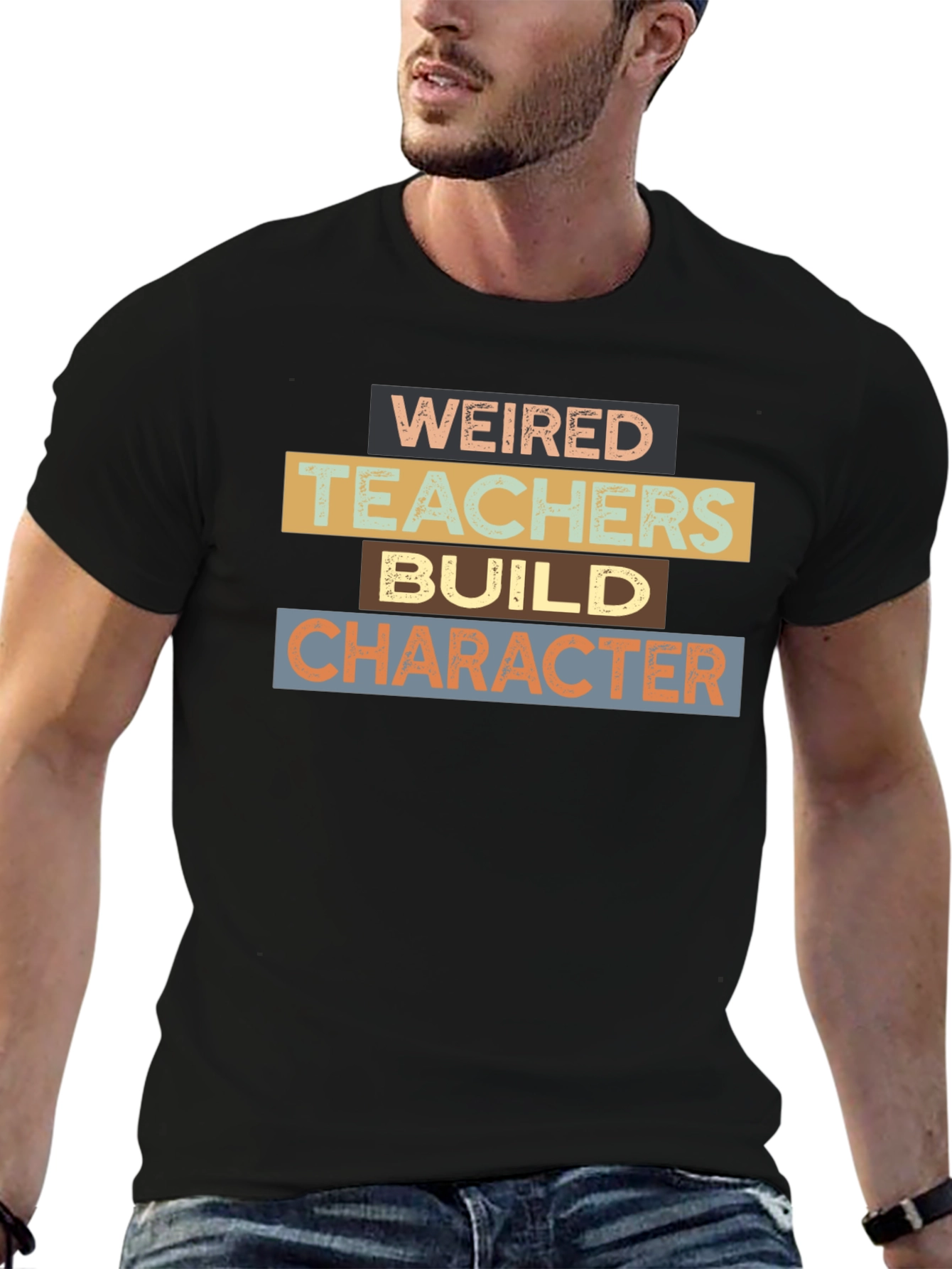 Black Weired Teachers Build Character Black T-Shirt view 6