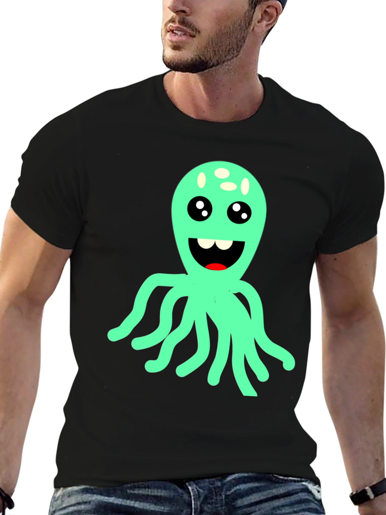 Black Cute Octopus Graphic T-Shirt - Black view 6