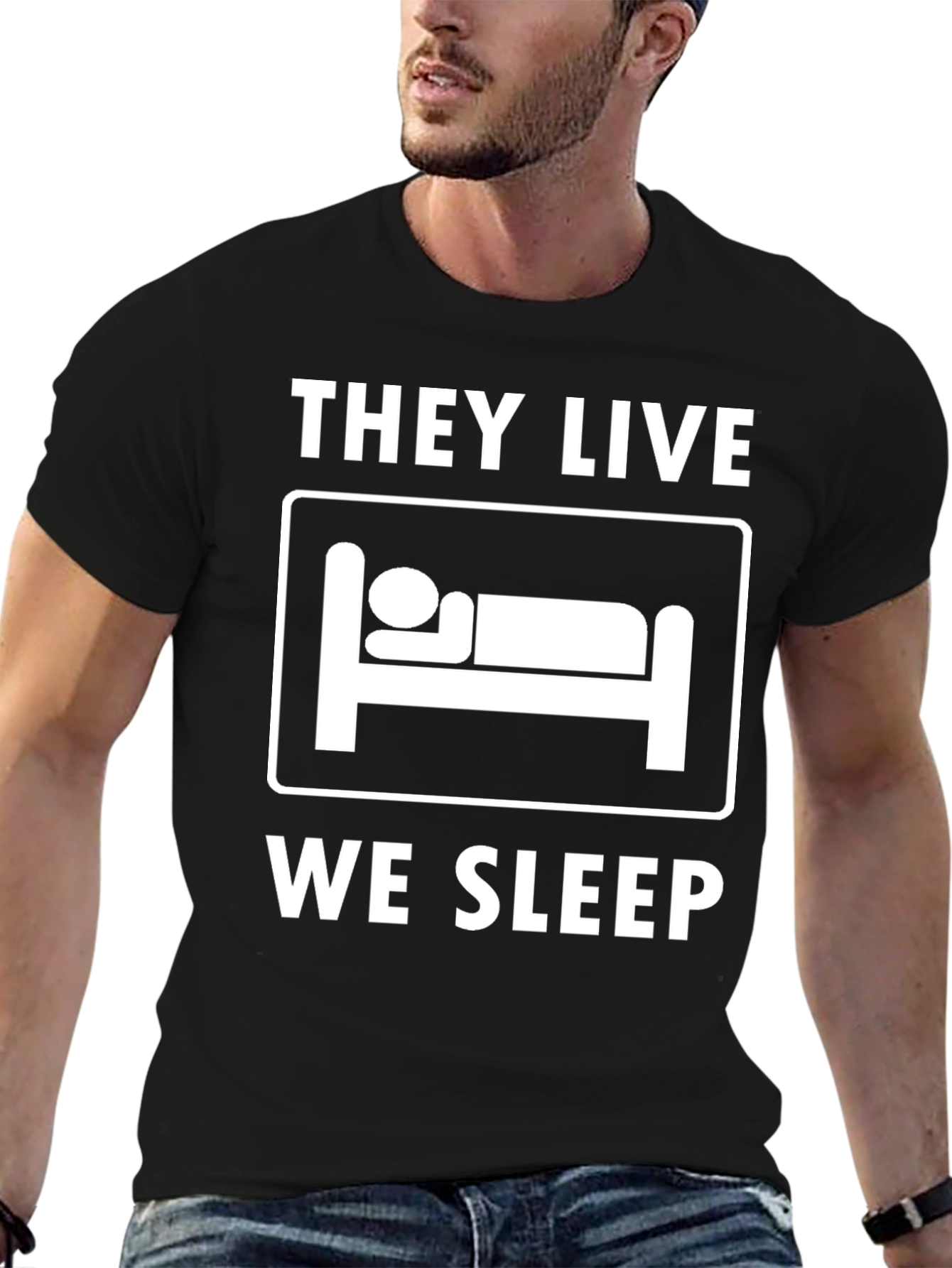 Black They Live We Sleep Graphic Tee - Cool Unisex Shirt view 6
