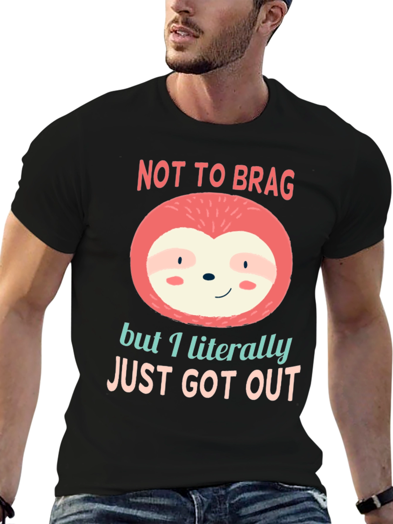 Black Not to Brag Sloth T-Shirt view 6