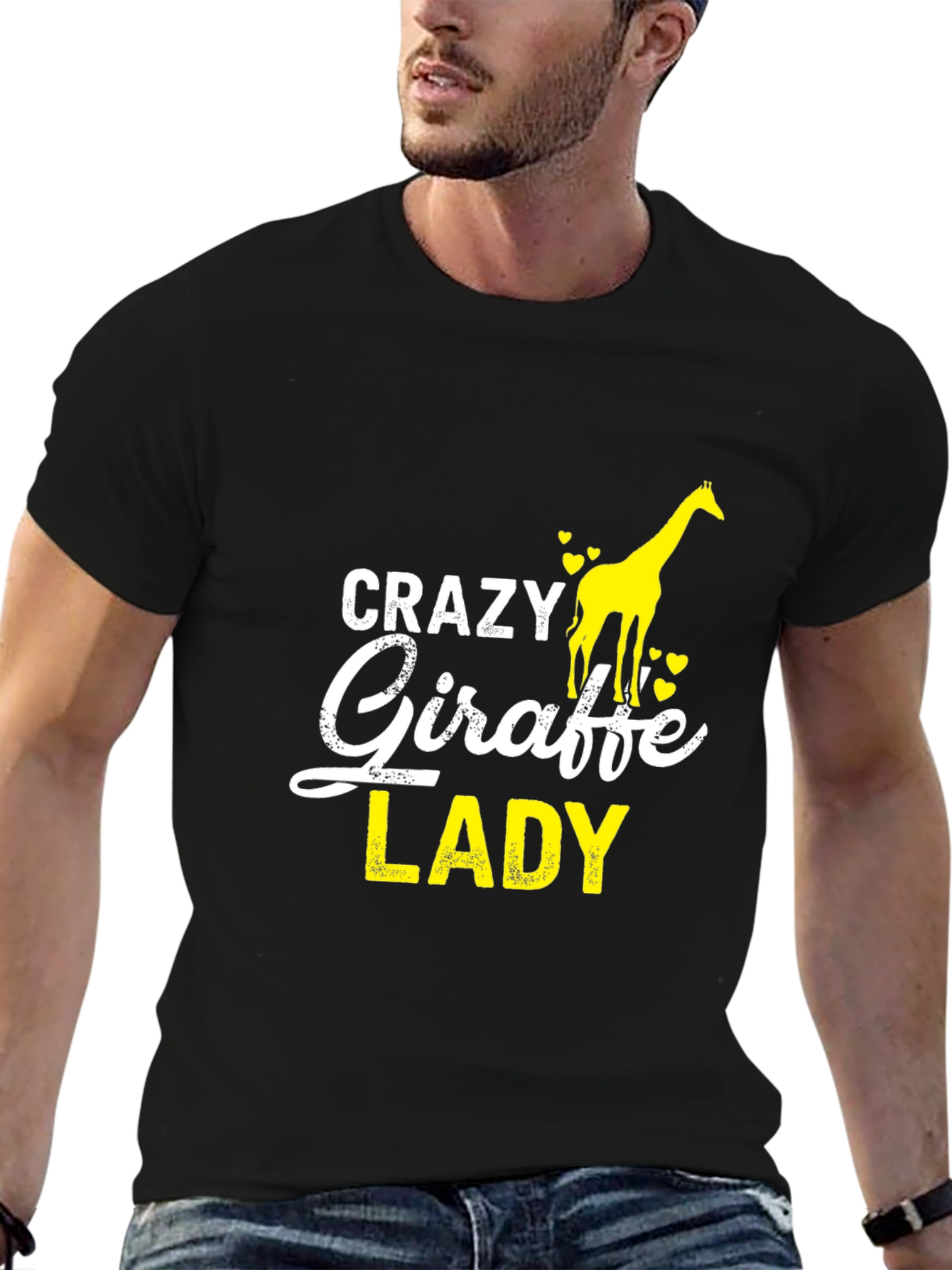 Black Crazy Giraffe Lady T-Shirt - Funny Animal Lover Tee view 6
