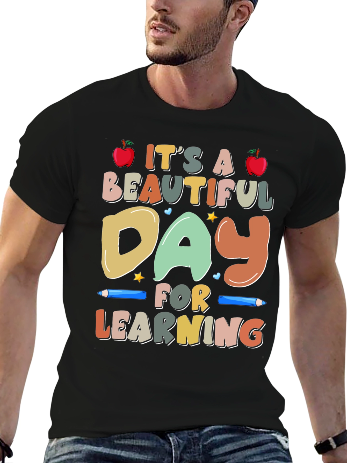 Black It's a Beautiful Day for Learning T-Shirt view 6