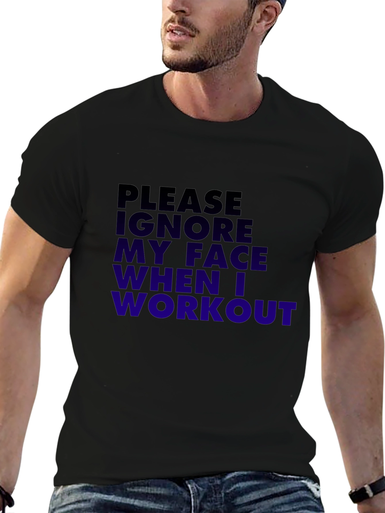 Black Funny Workout T-Shirt - Please Ignore My Face view 6