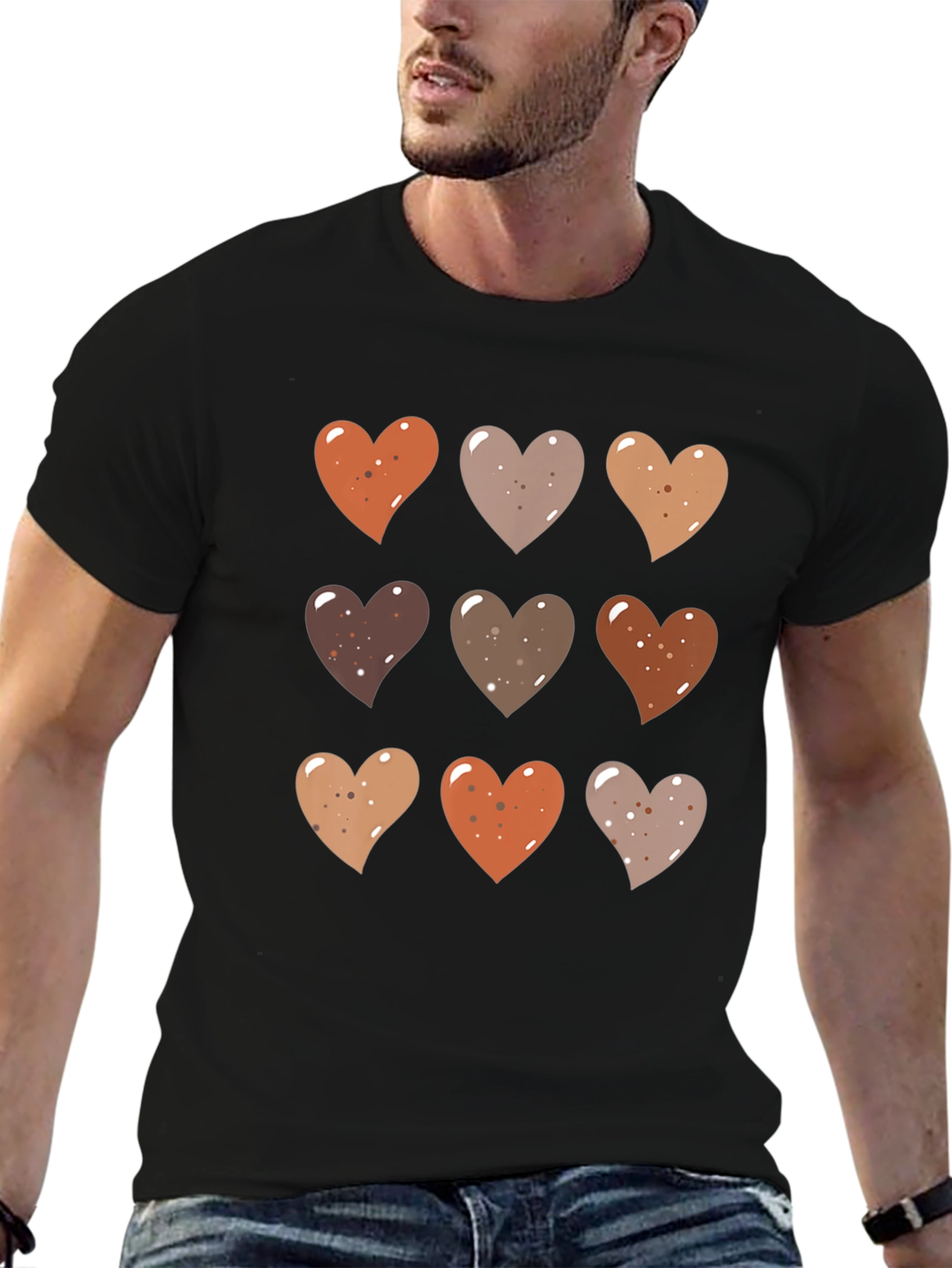 Black Heart Pattern T-Shirt - Stylish Casual Wear view 6