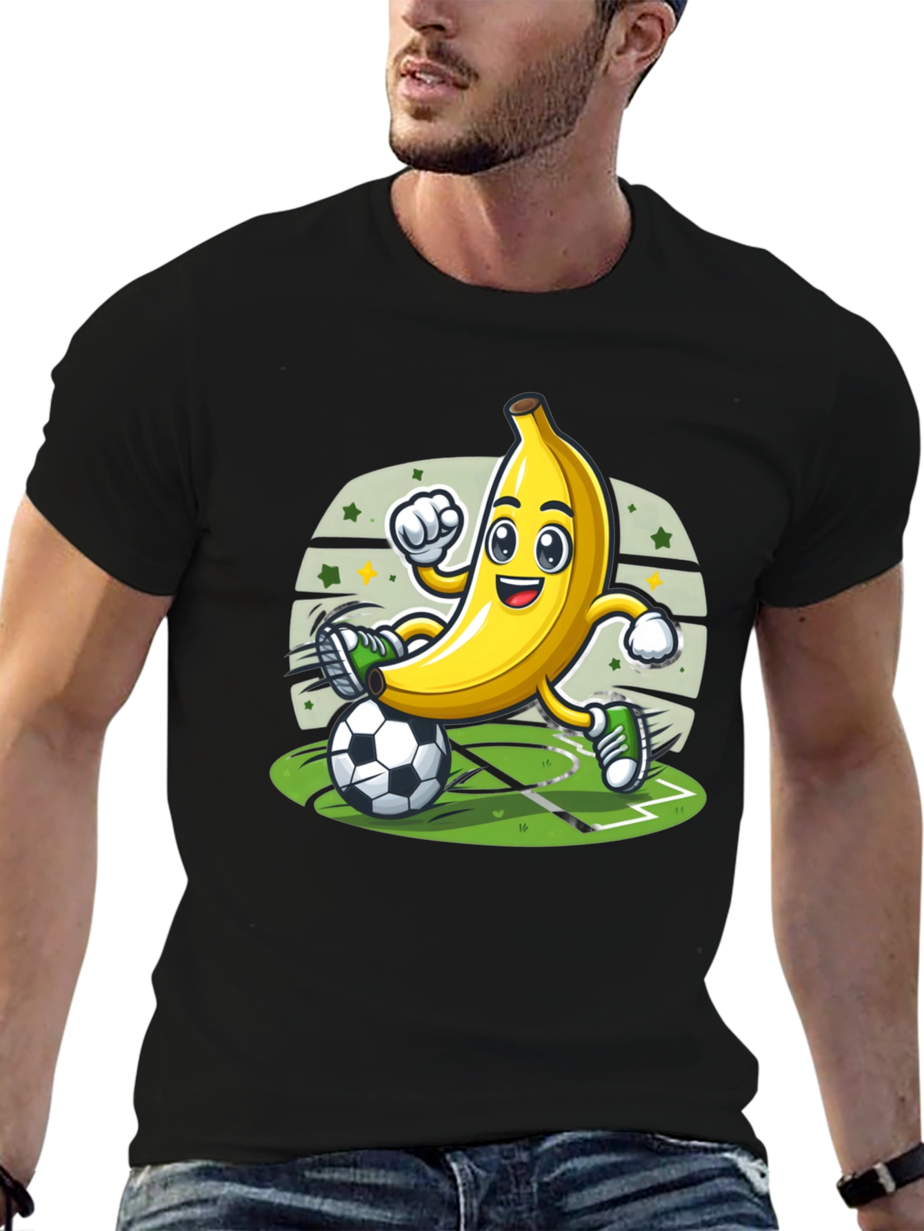 Black Funny Banana Soccer Player T-Shirt view 6