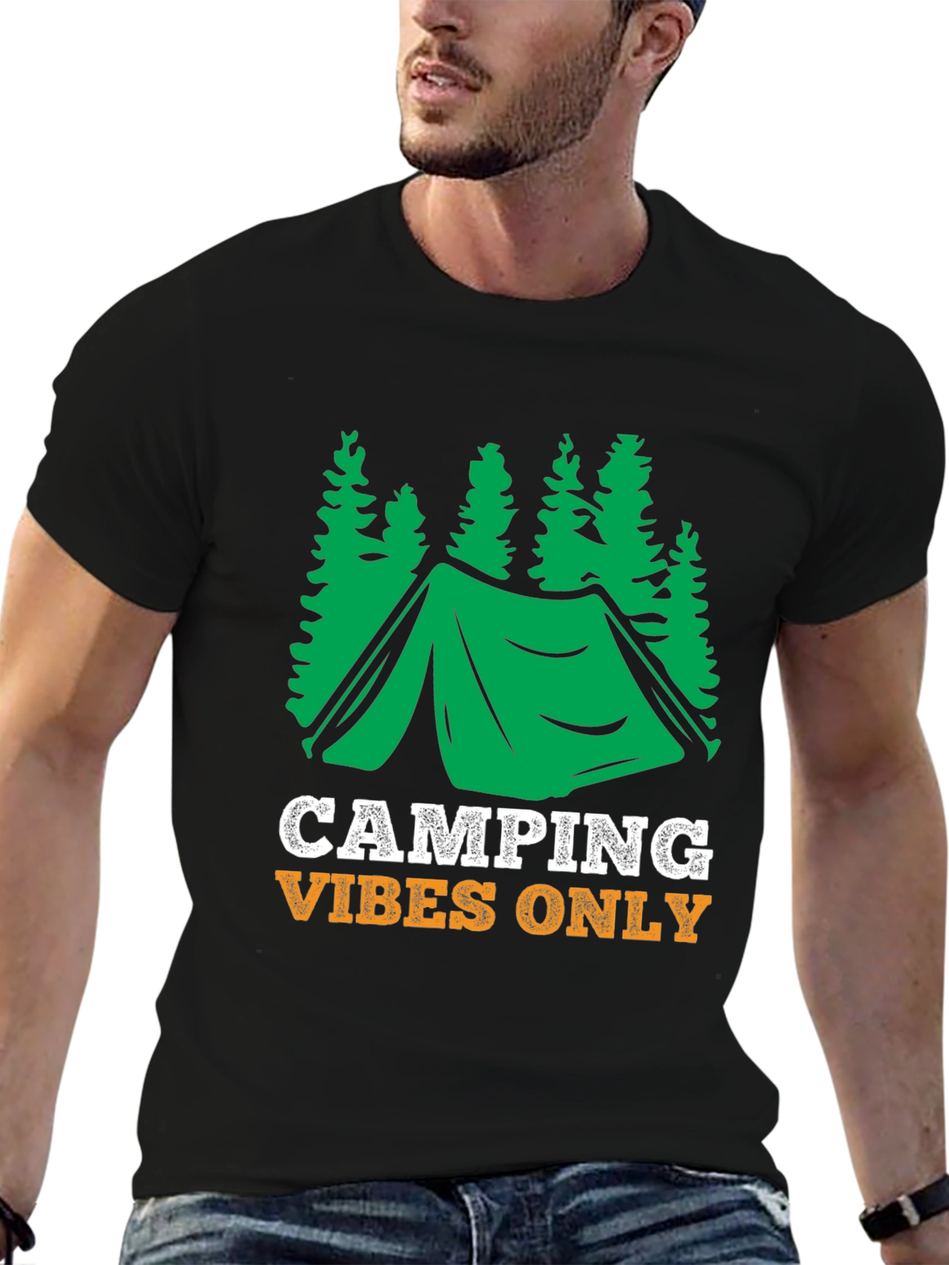 Black Camping Vibes Only Graphic Tee - Black view 6