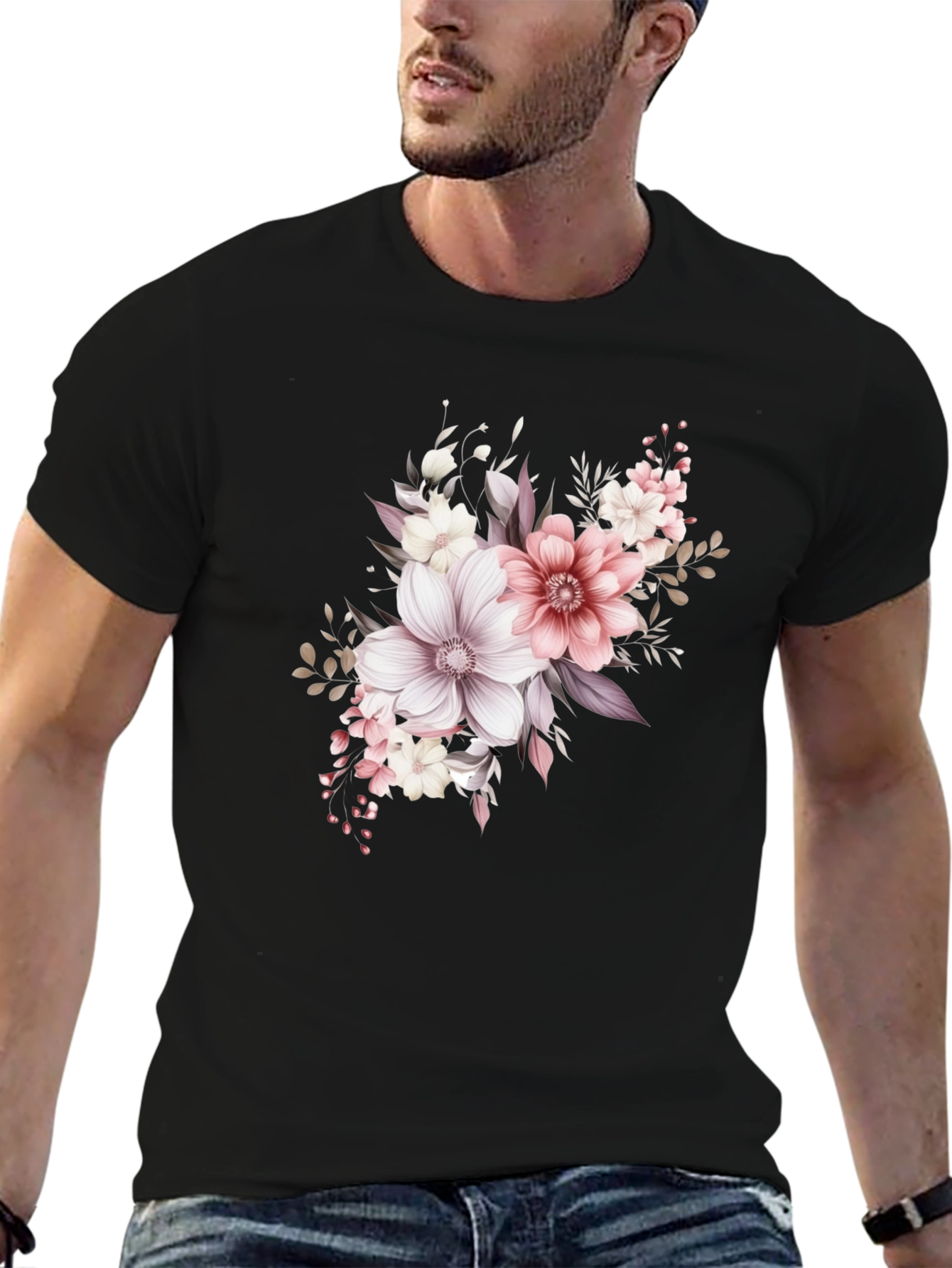 Black Floral Print Black T-Shirt view 6