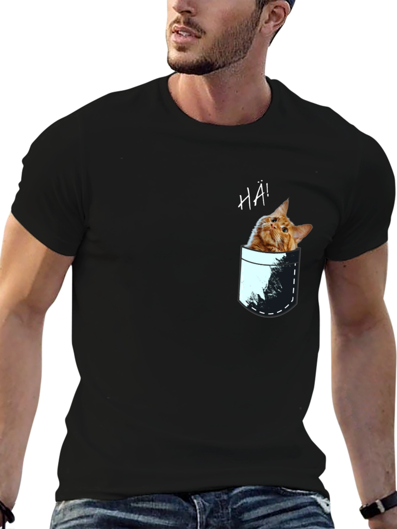 Black Cat Pocket Graphic Tee - Quirky Men's T-Shirt view 6