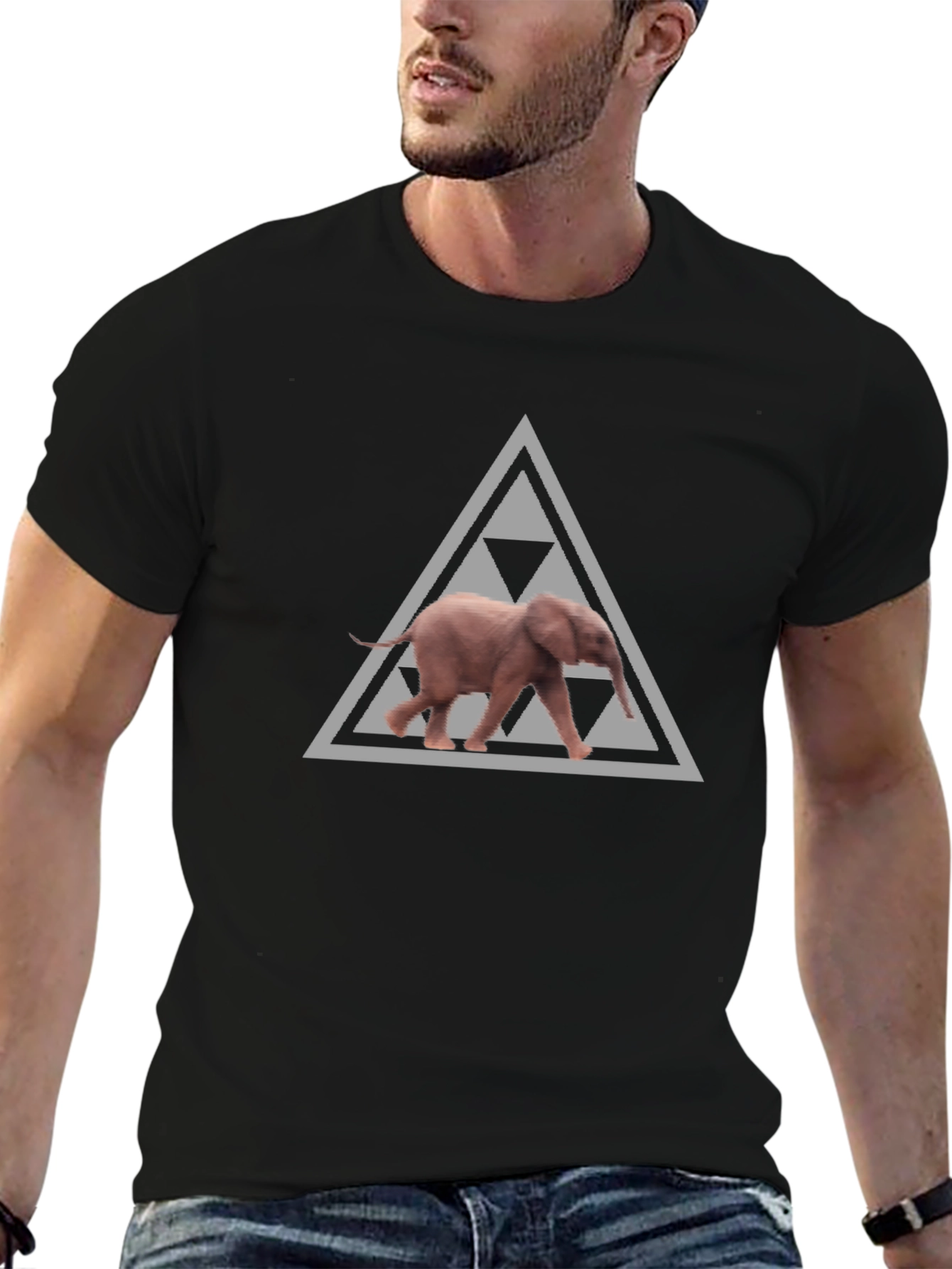 Black Elephant Triforce Graphic Print Black T-Shirt view 6