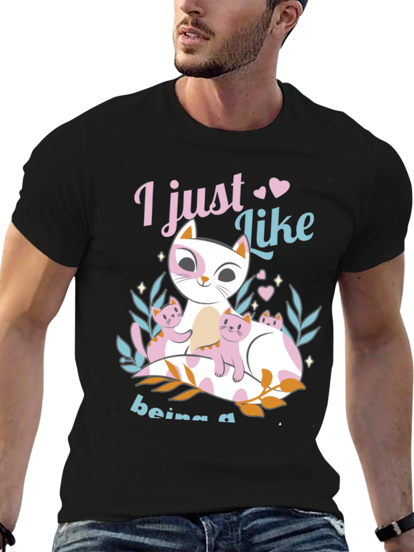 Black Cute Cat Lover T-Shirt - Just Like Being a Cat Mom view 6
