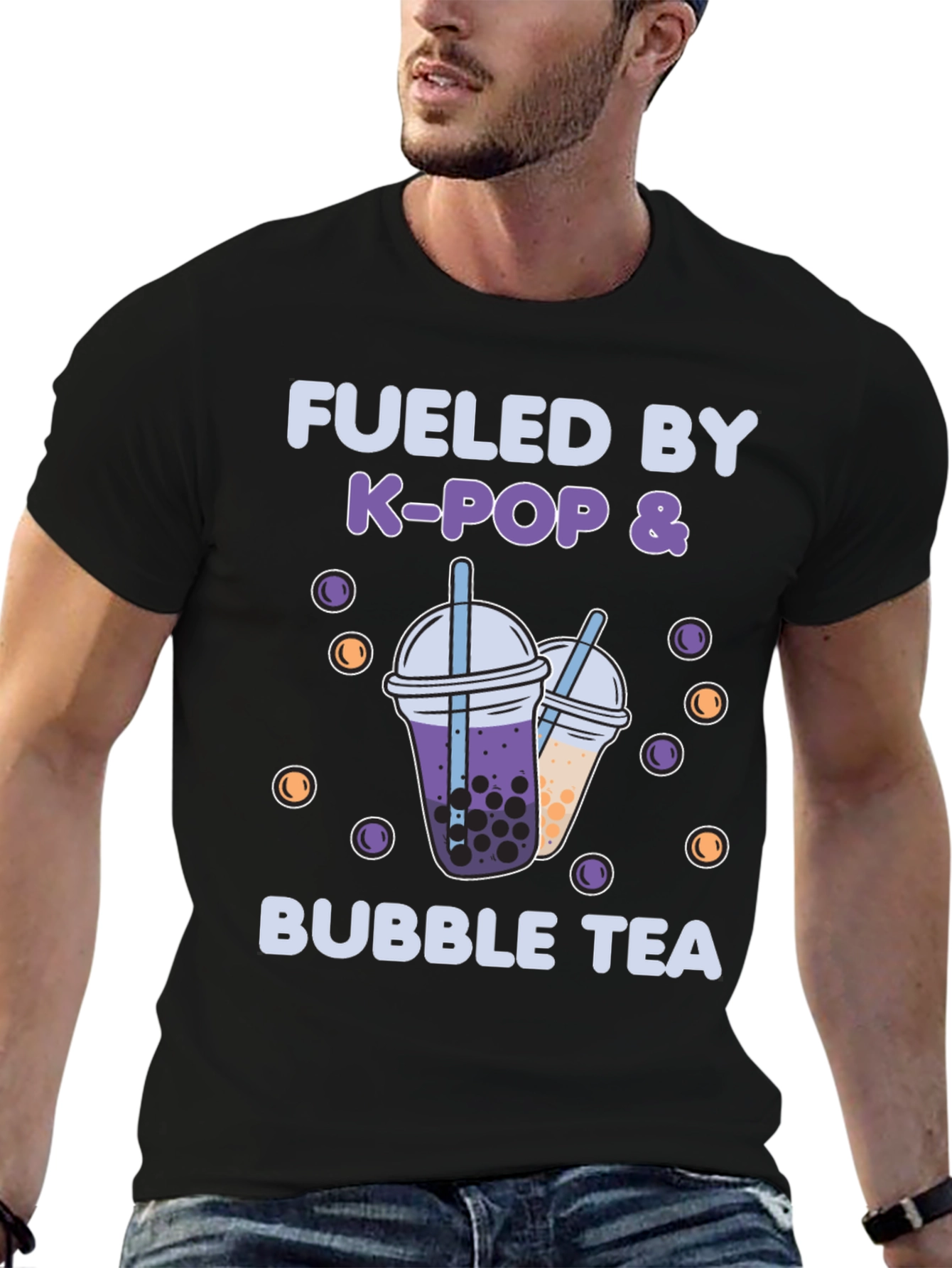 Black Fueled by K-Pop & Bubble Tea Graphic T-Shirt view 6