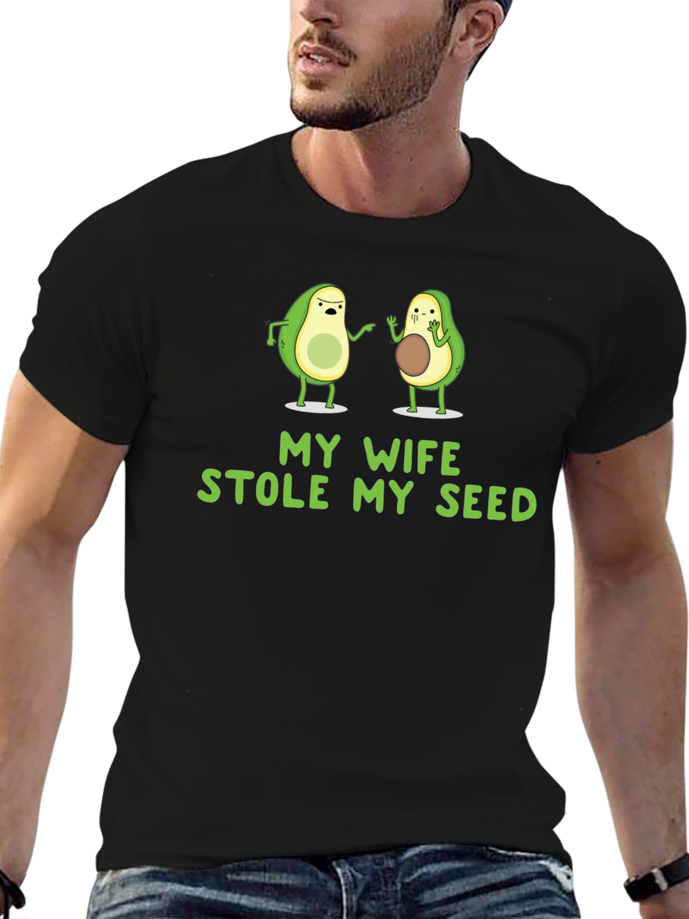Black Funny Avocado T-Shirt - My Wife Stole My Seed view 6