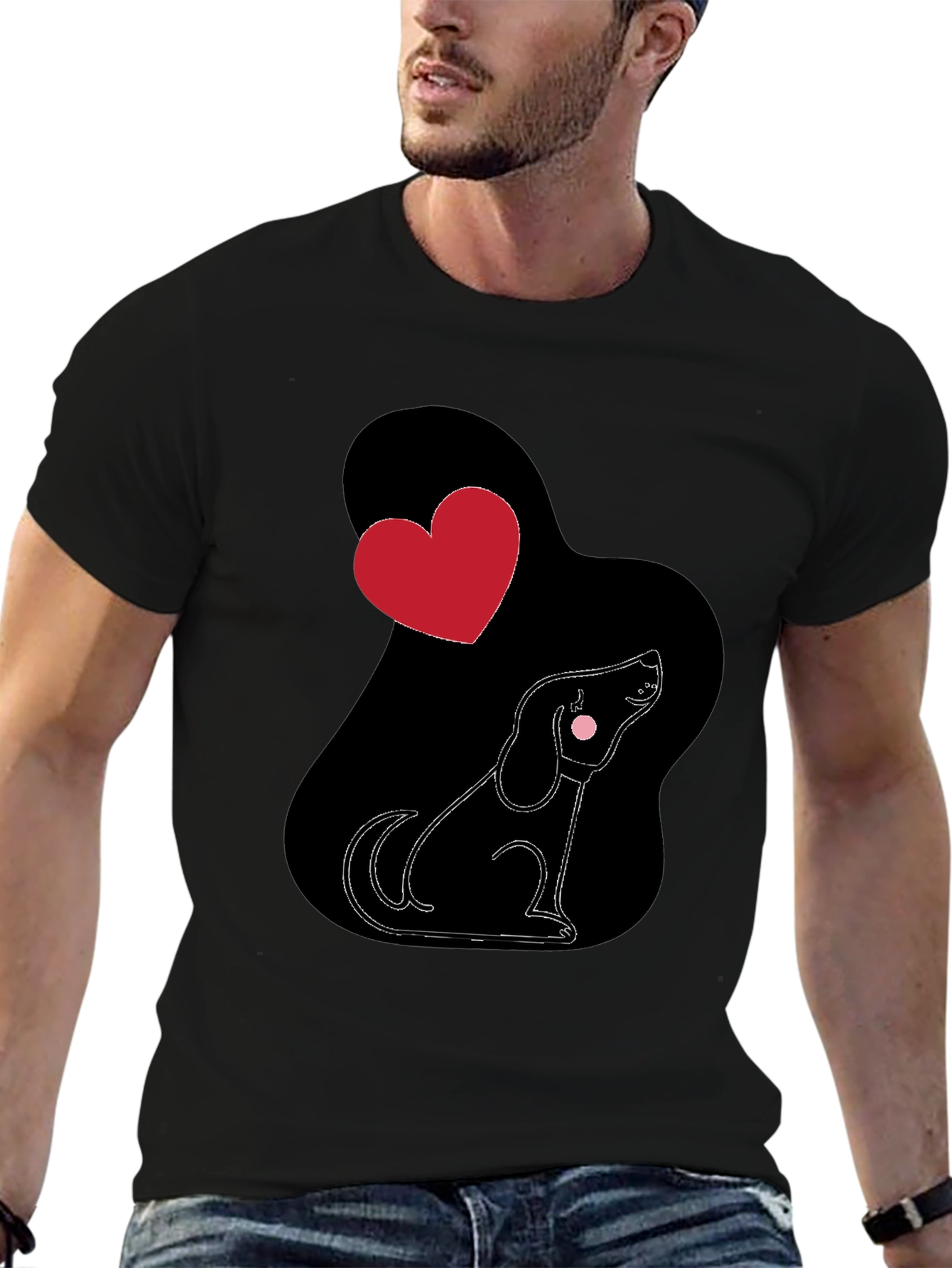 Black Dog Lover T-Shirt, Heart Design view 6