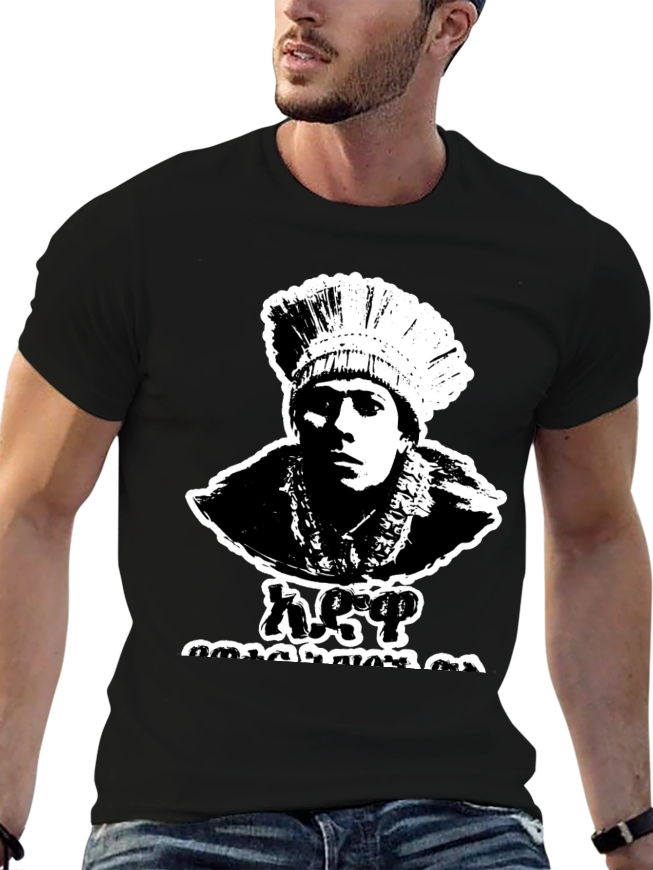 Black Vintage Style Headdress T-Shirt - Retro Cool Design view 6