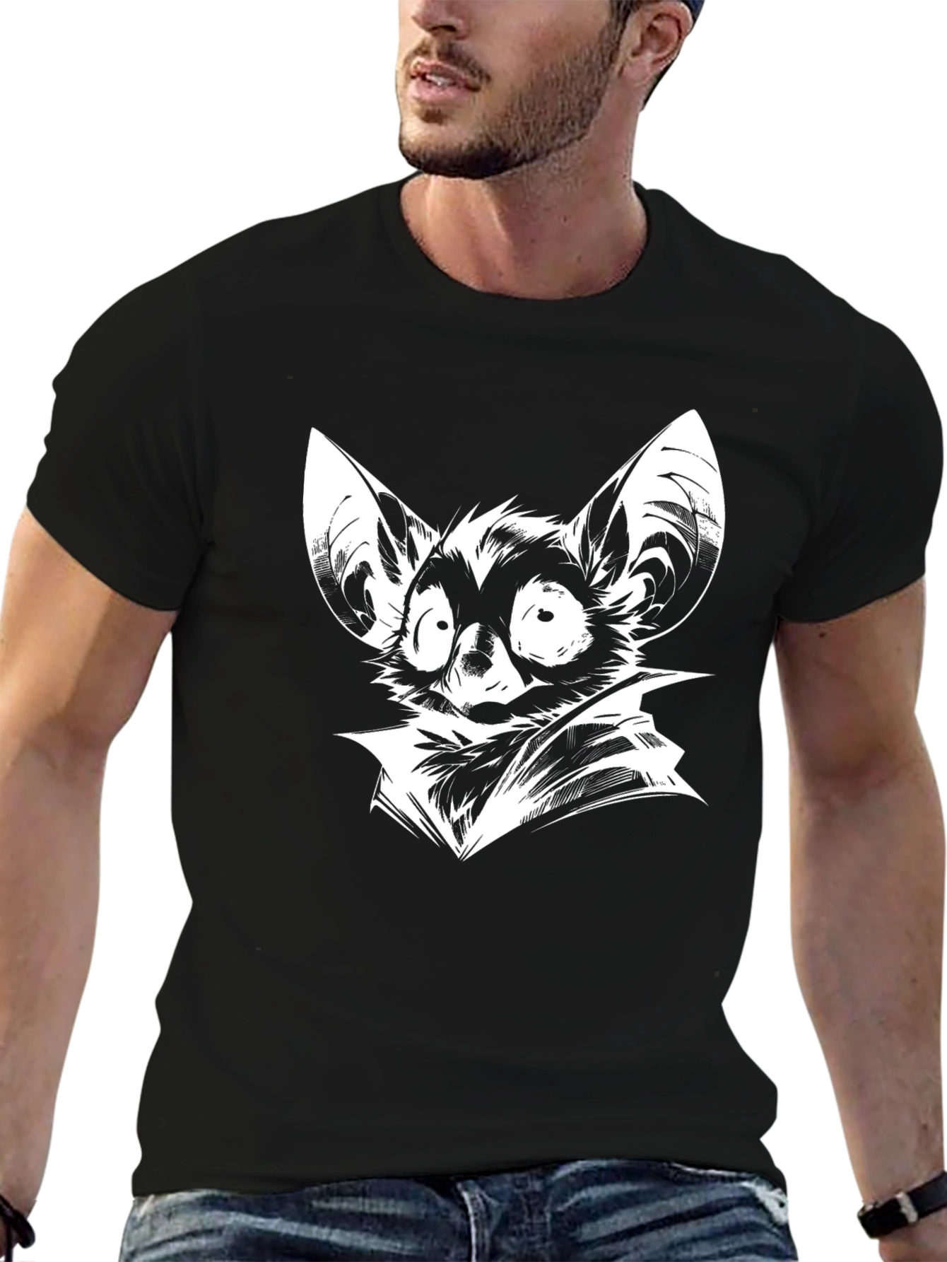 Black Bat Cartoon Graphic Print T-Shirt view 6