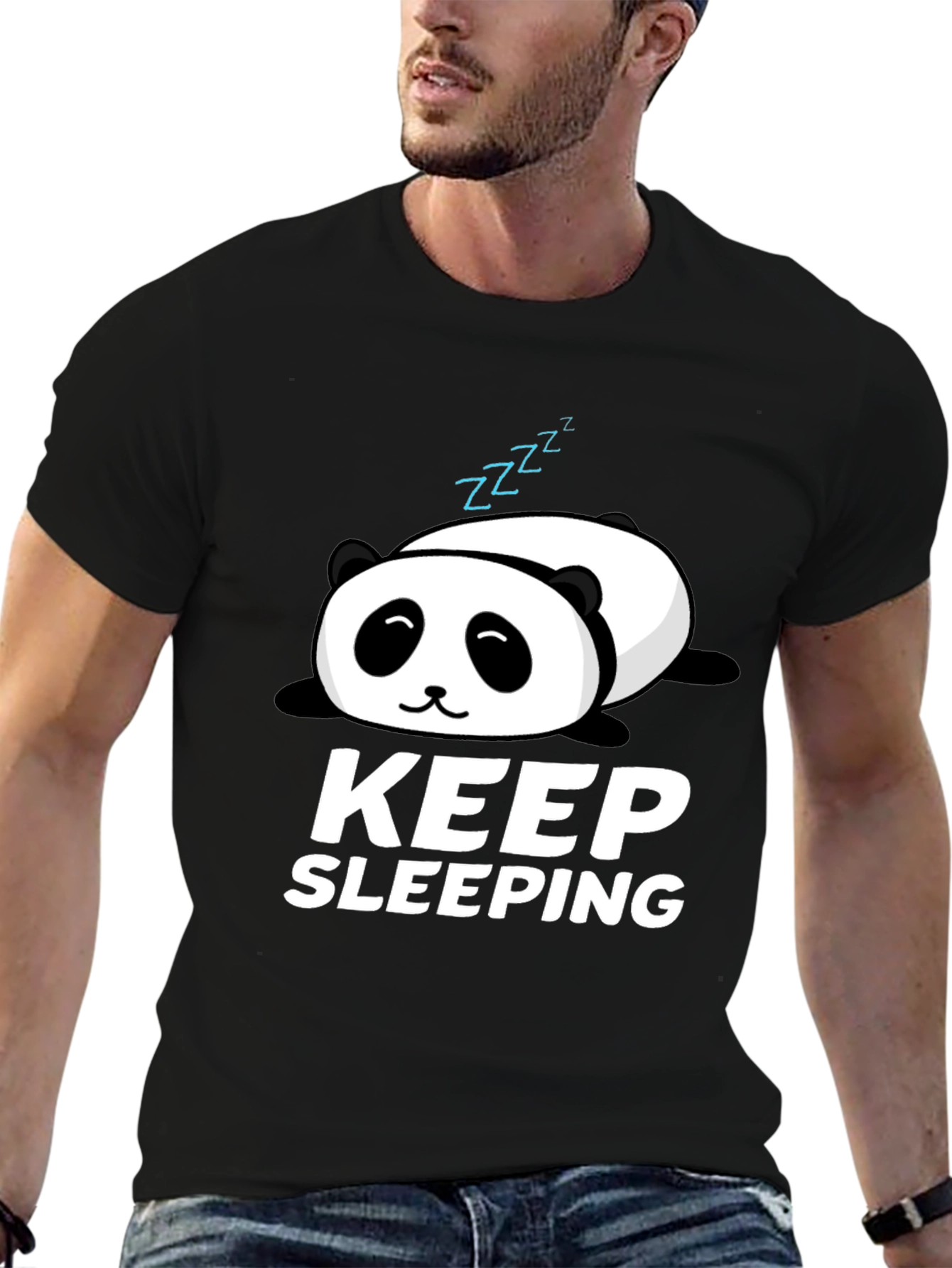 Black Keep Sleeping Panda Graphic T-Shirt - Relaxed Fit view 6