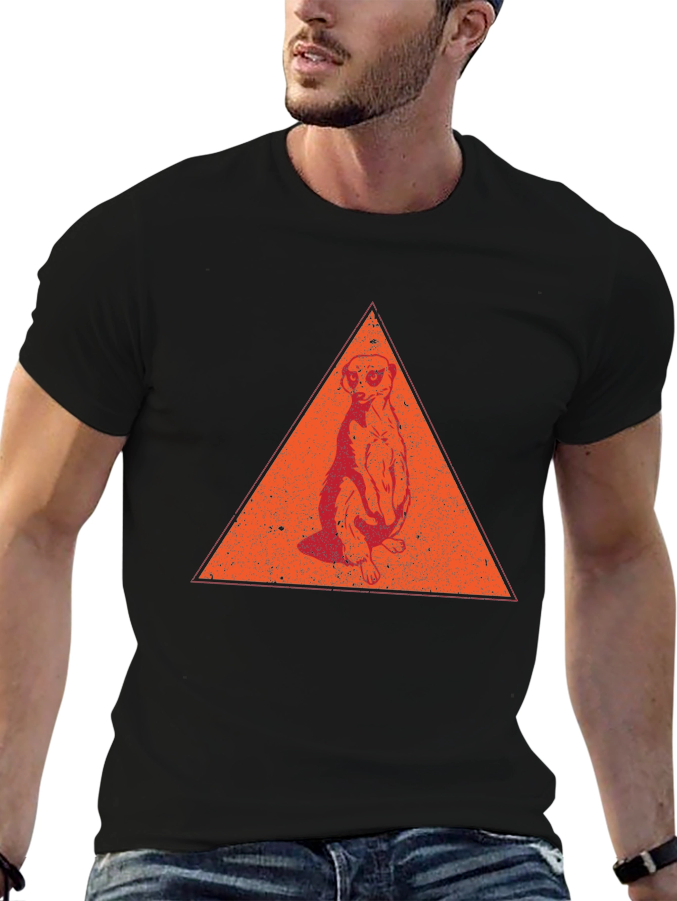 Black Meerkat Triangle Graphic Tee - Casual Black T-Shirt view 6
