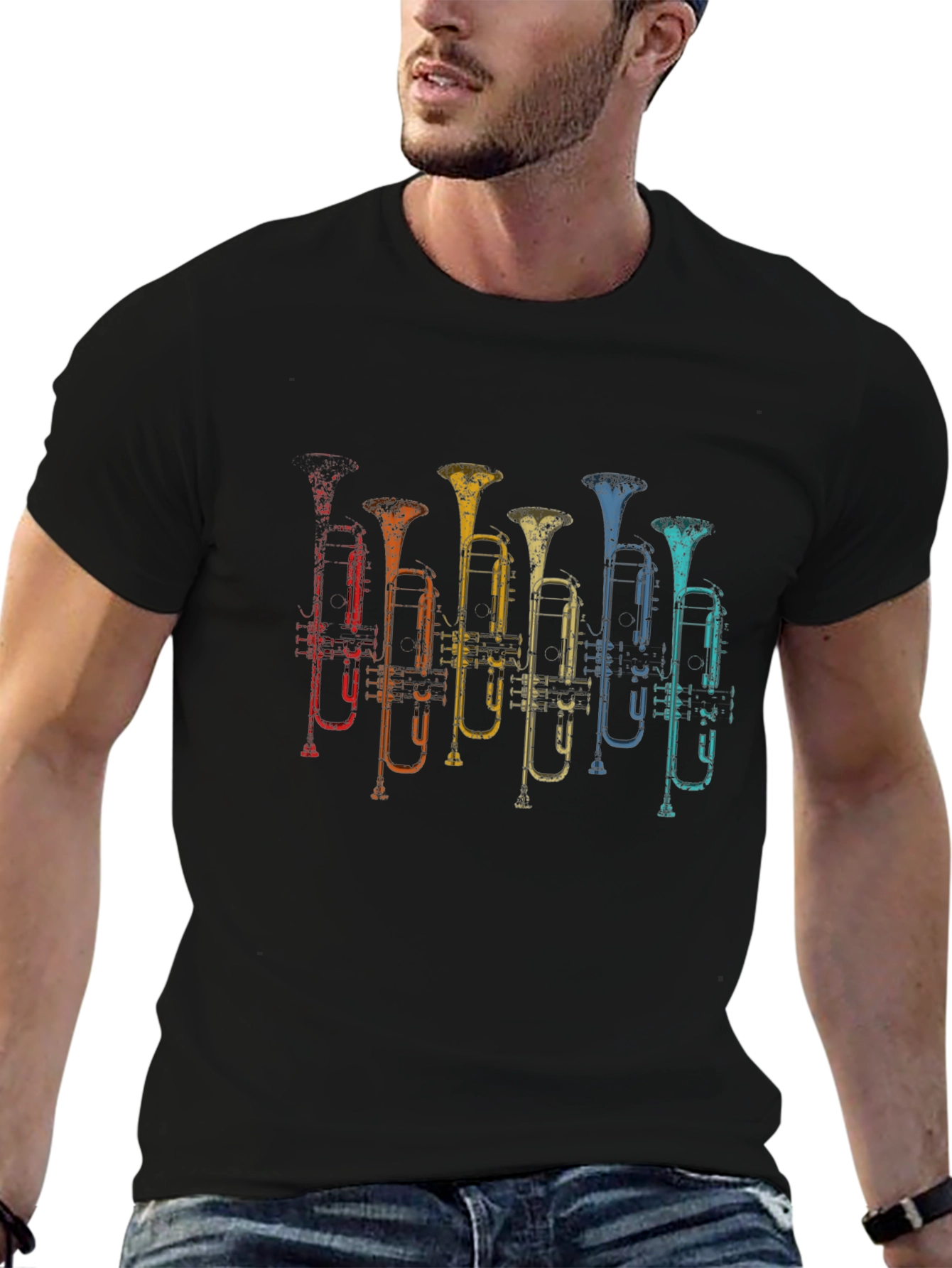 Black Retro Trumpet T-Shirt - Music Lover Tee view 6