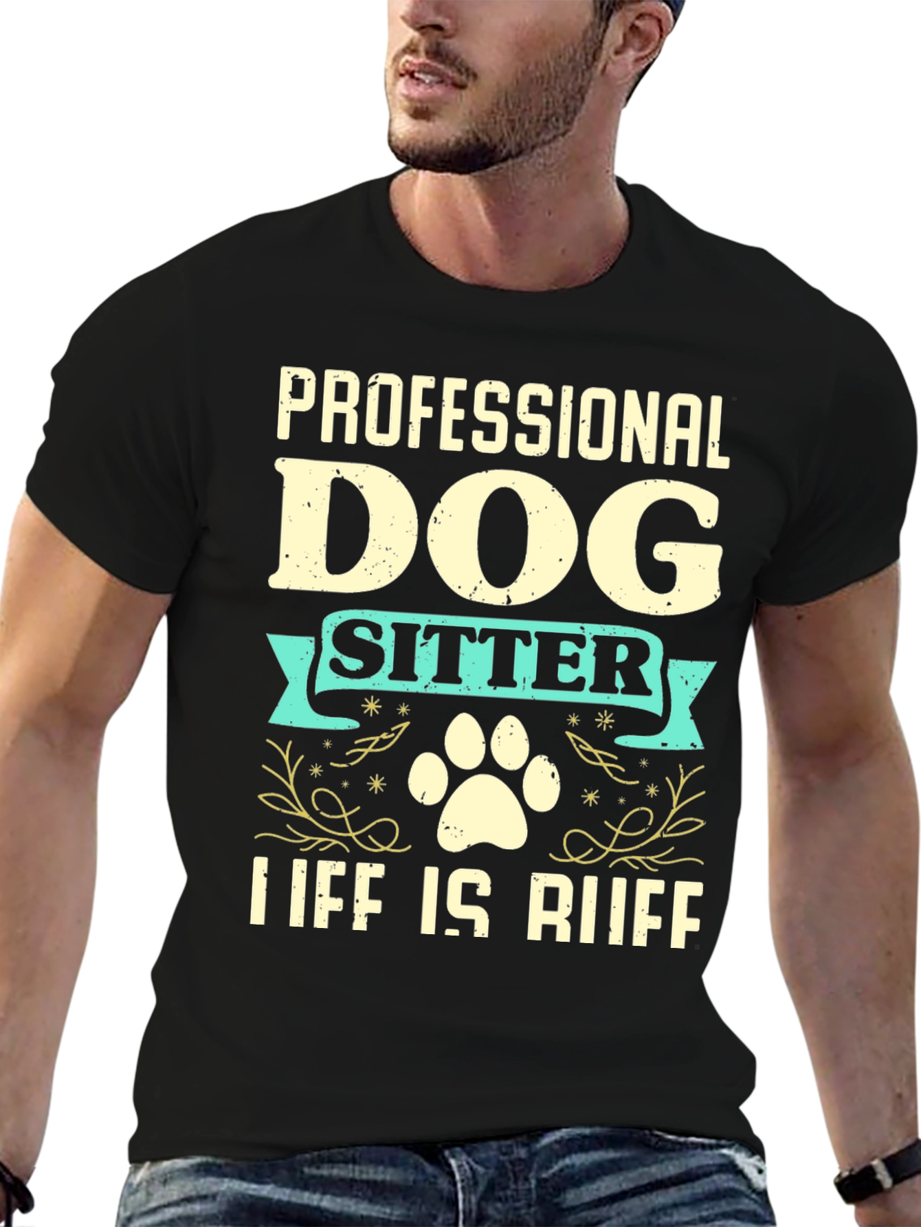 Black Professional Dog Sitter T-Shirt - Life is Ruff view 6