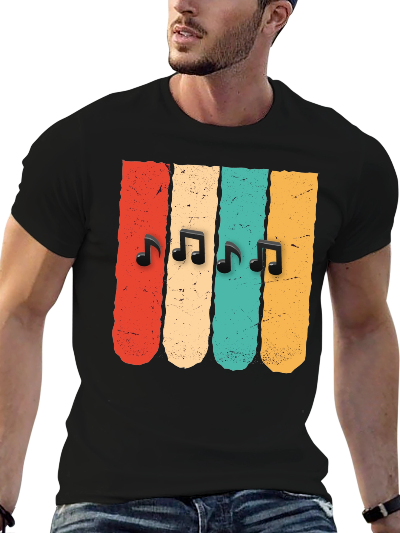 Black Retro Music Notes T-Shirt view 6