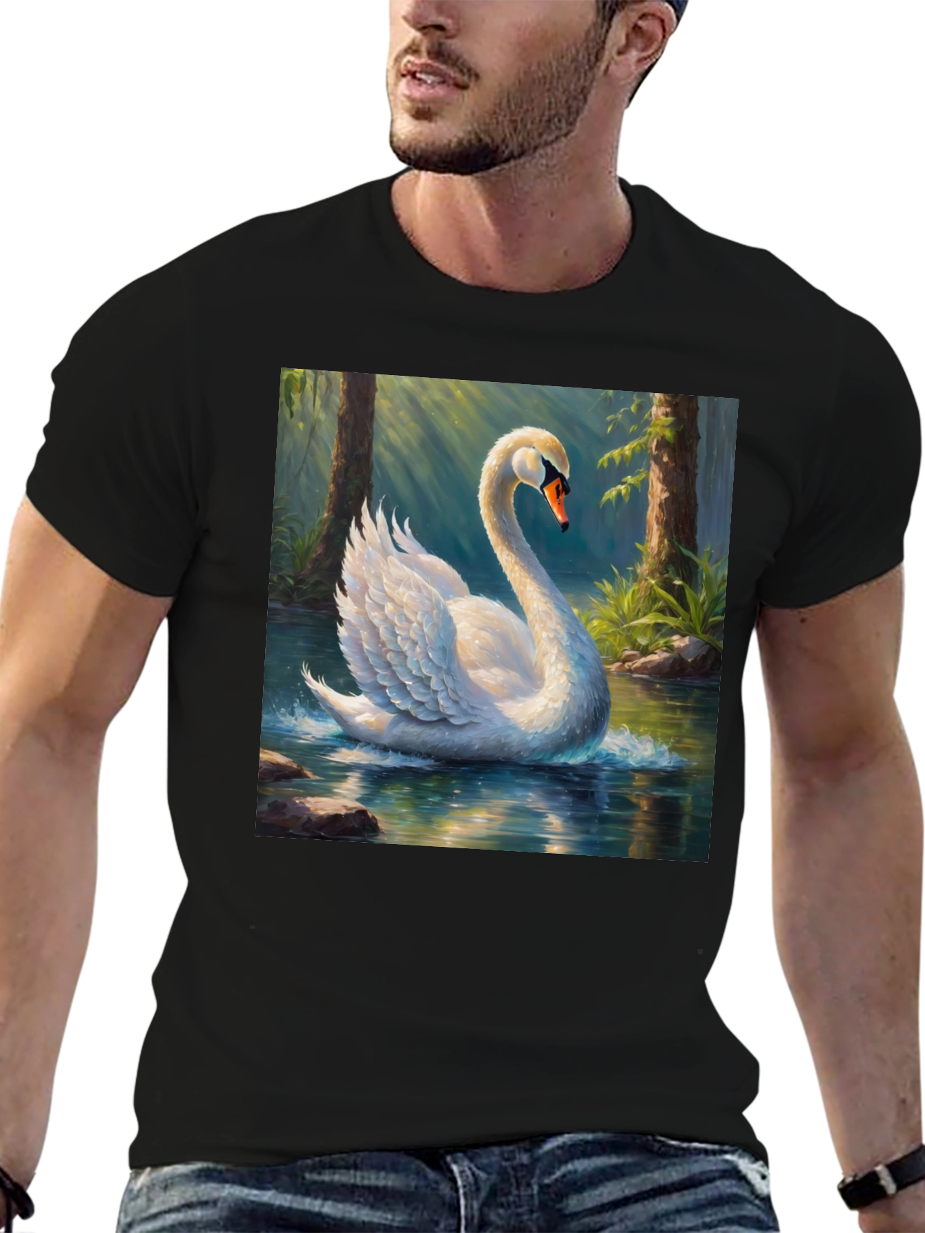 Black Elegant Swan Graphic T-Shirt view 6