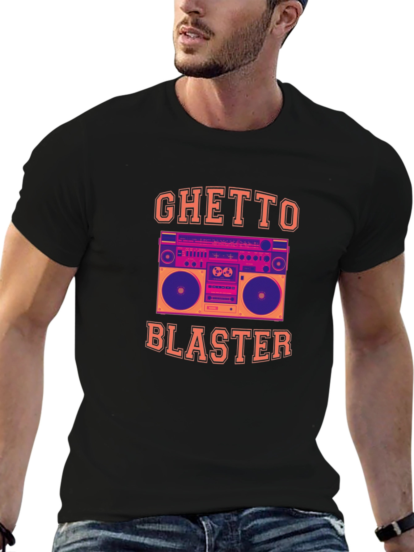 Black Ghetto Blaster Graphic Tee - Retro Boombox T-Shirt view 6