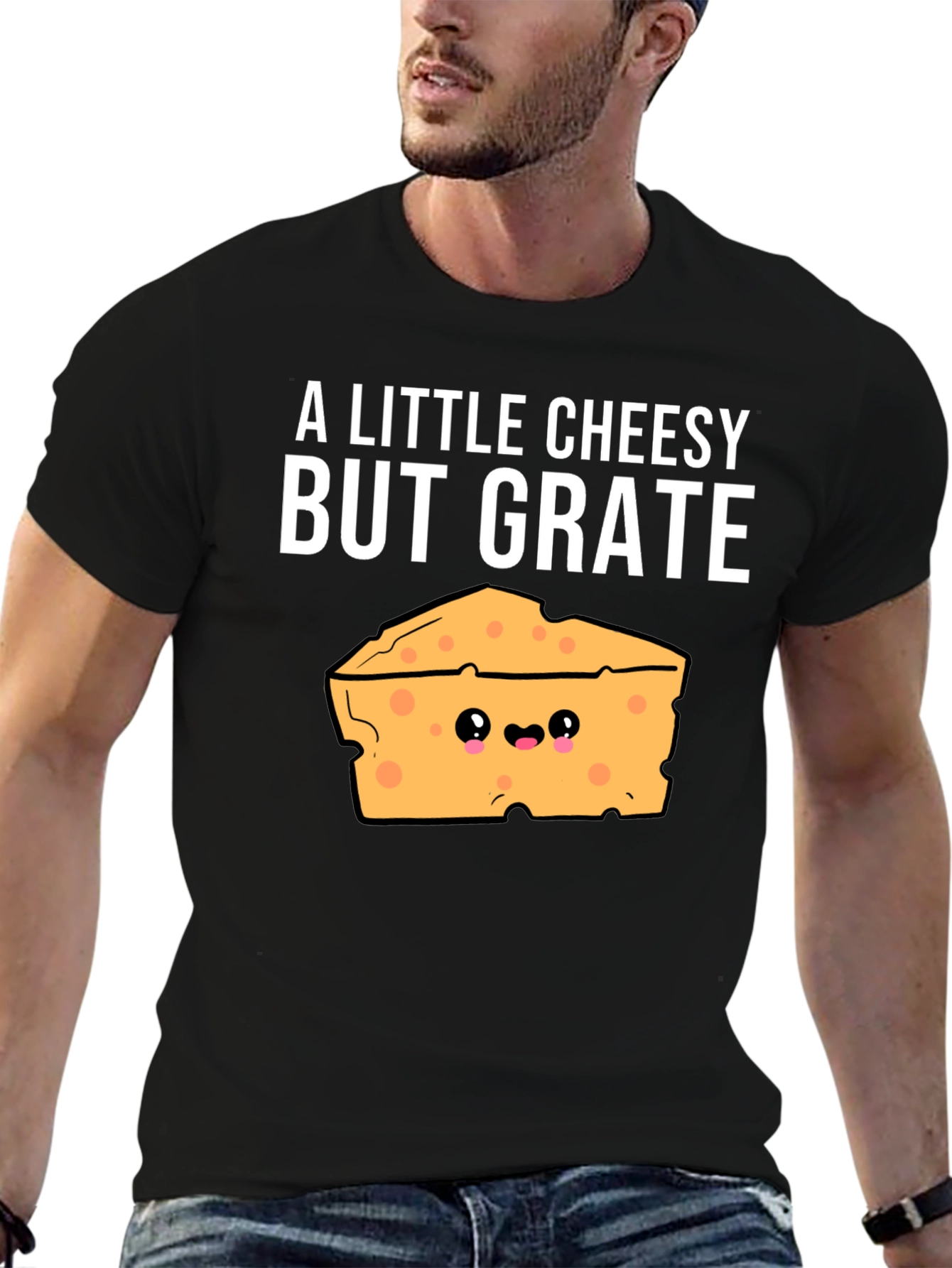 Black Cheesy Pun T-Shirt - A Little Cheesy But Grate! view 6
