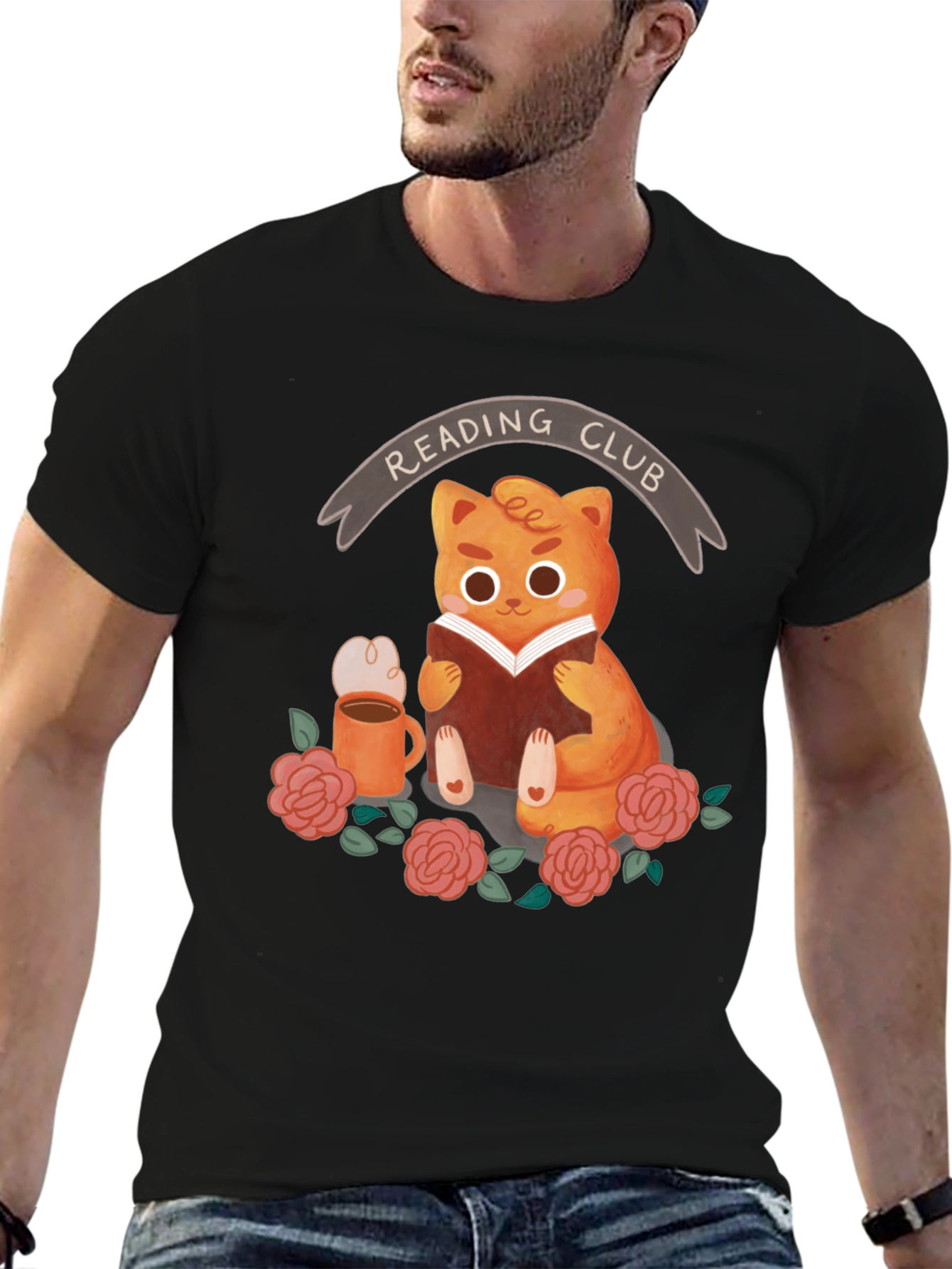 Black Reading Club Cat T-Shirt view 6