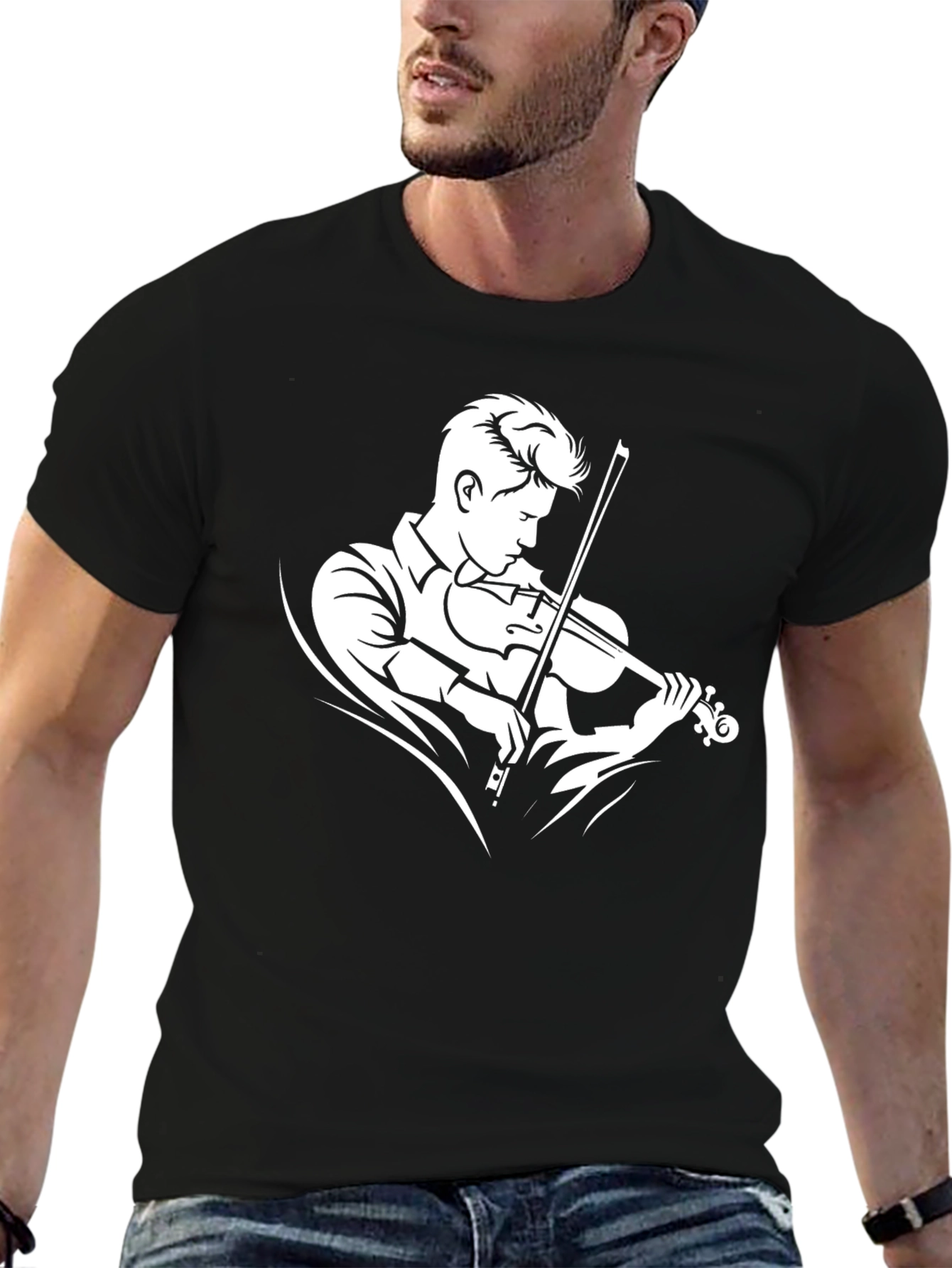 Violinist Graphic Tee - Black Cotton T-Shirt - 6