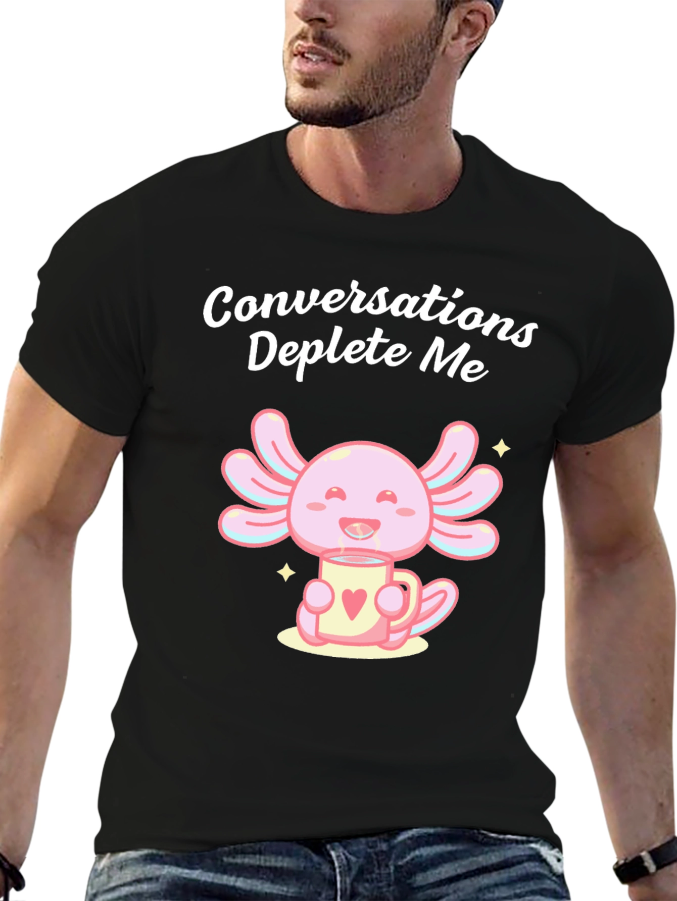 Black Conversations Deplete Me Axolotl T-Shirt view 6