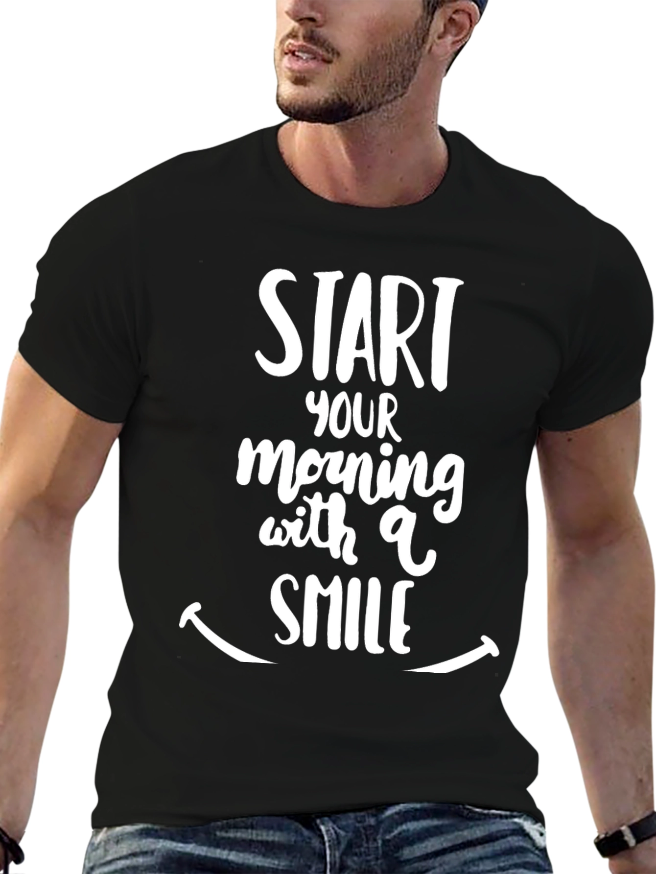 Black Start Your Morning With A Smile Graphic Tee view 6