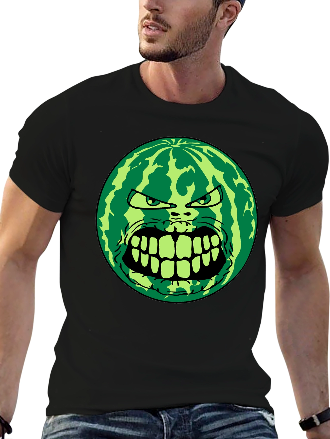 Black Angry Watermelon Graphic Tee - Black Cotton Blend view 6
