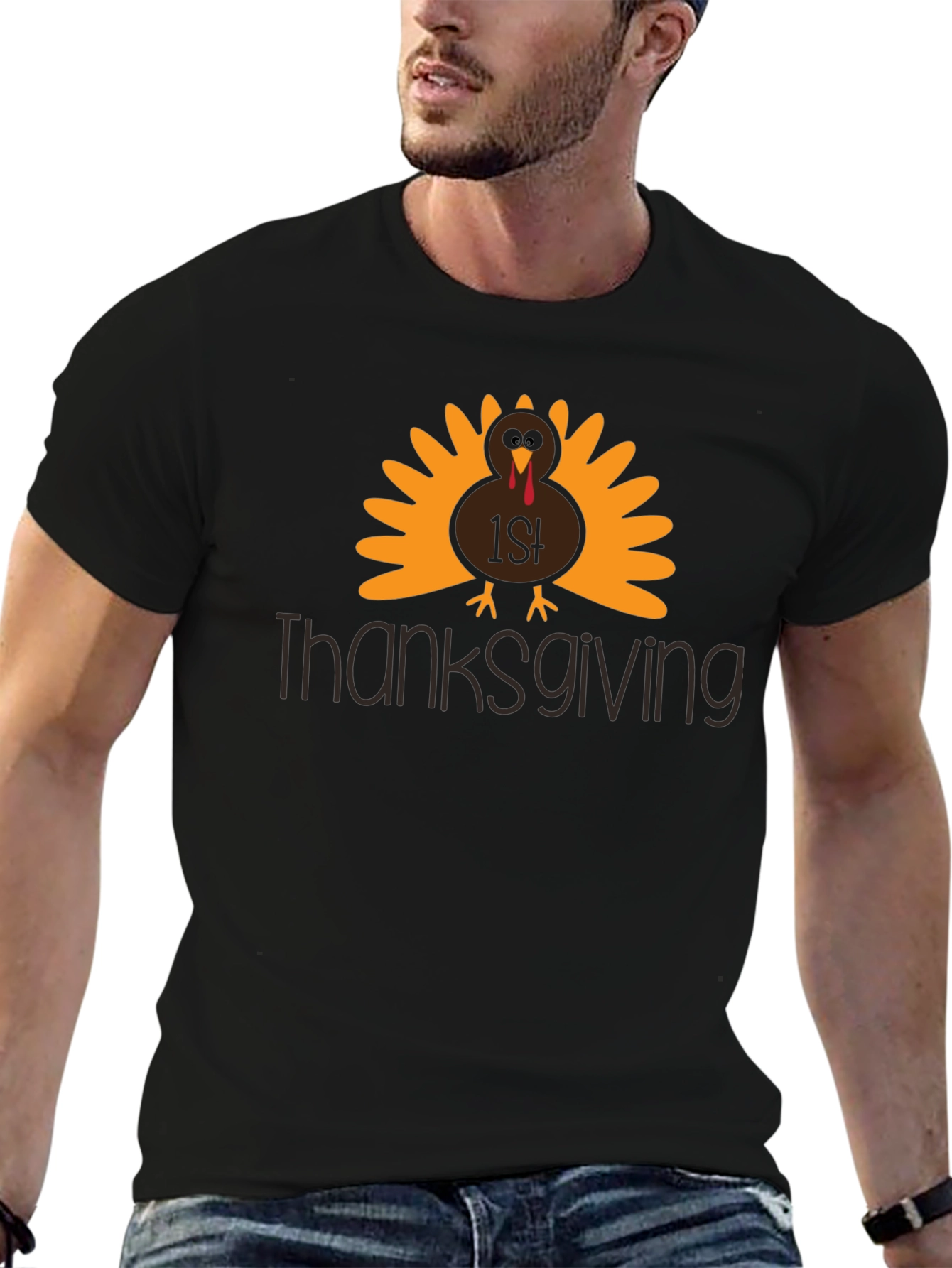 Black 1st Thanksgiving Turkey Graphic T-Shirt view 6