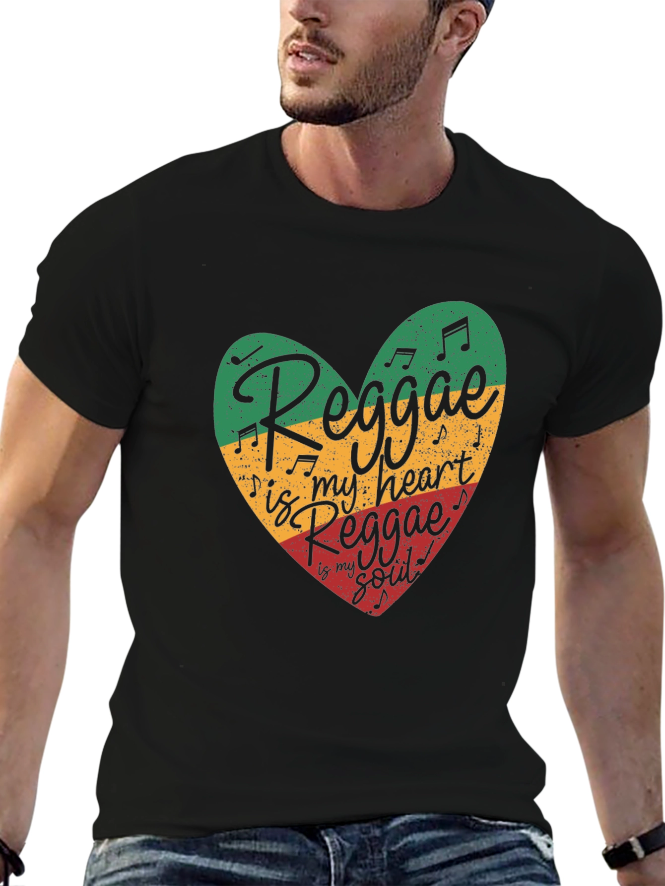 Black Reggae Heart T-Shirt - Music Lover Tee view 6