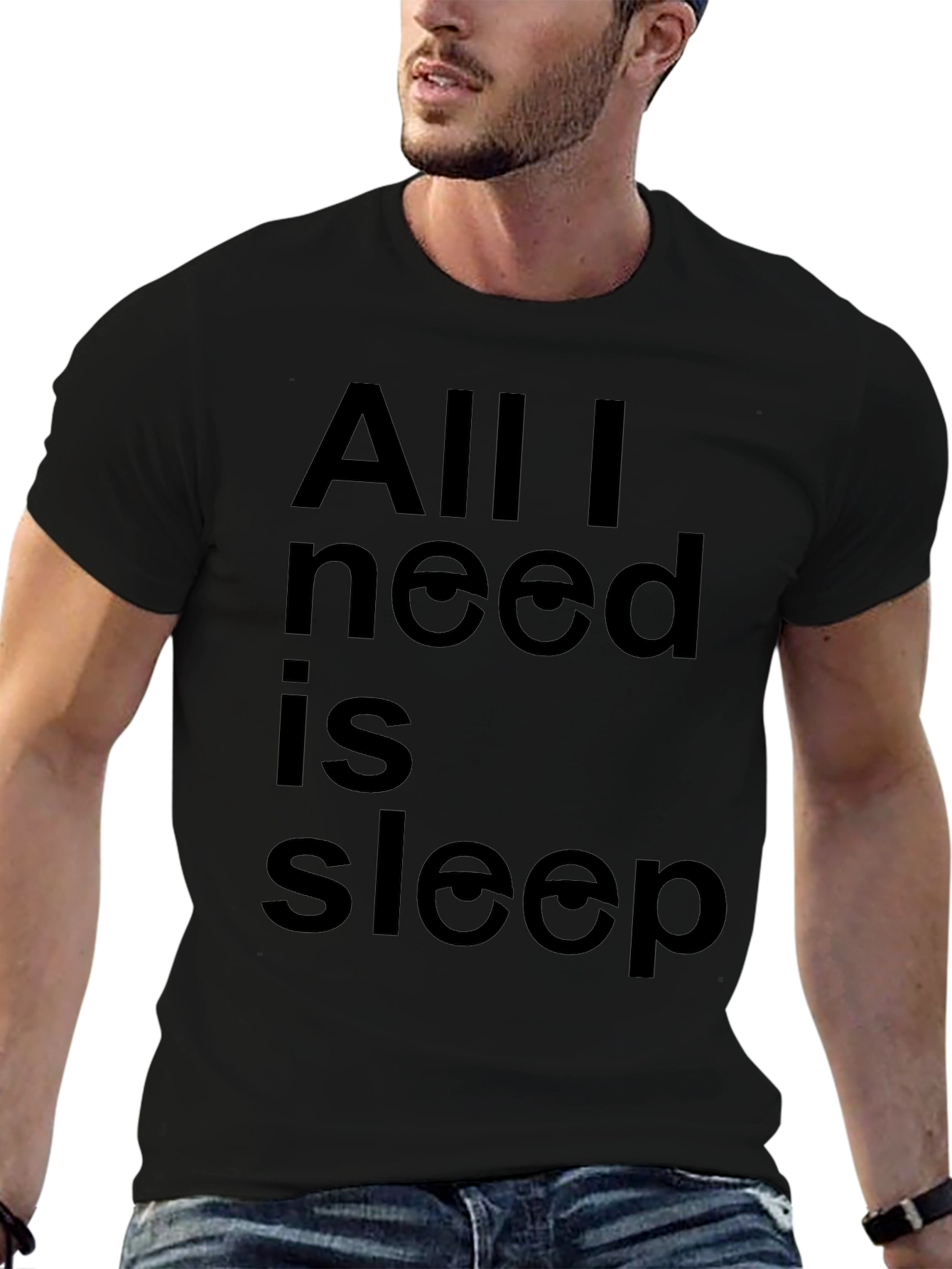 Black All I Need Is Sleep Funny Graphic Tee - Black T-Shirt view 6