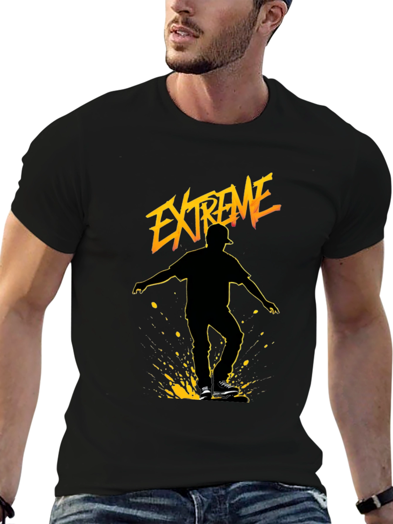 Black Extreme Skater Graphic Tee - Black Cotton Blend view 6