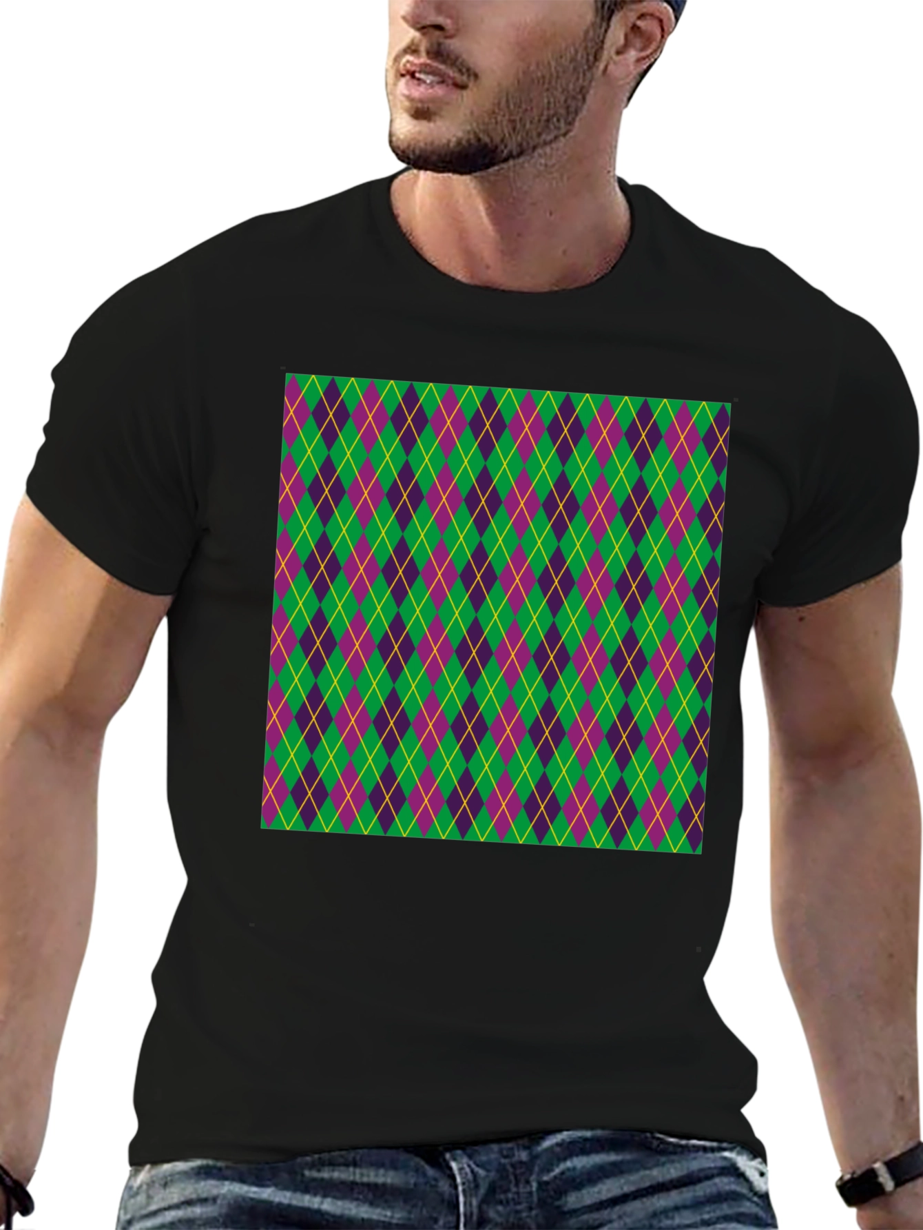 Black Mardi Gras Argyle T-Shirt, Festival Fashion view 6