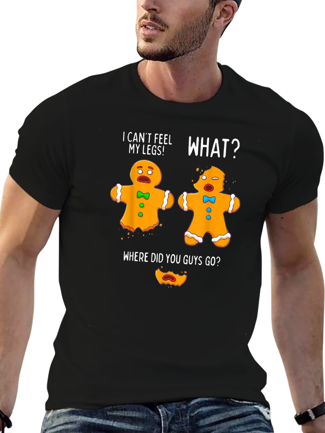 Black Funny Gingerbread Men T-Shirt - I Can't Feel My Legs! view 6