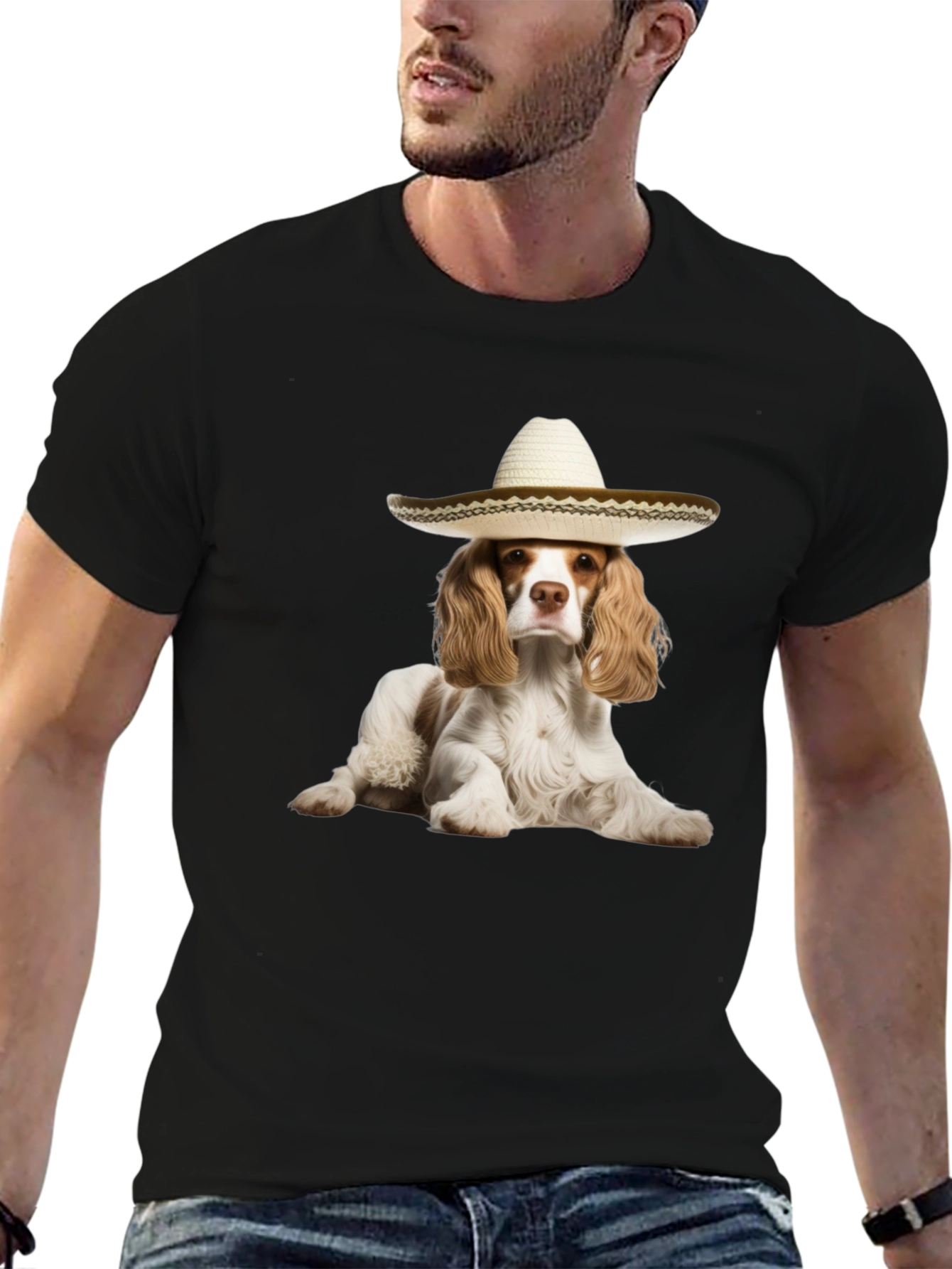 Black Dog Sombrero Graphic Tee - Funny Pet Lover T-Shirt view 6
