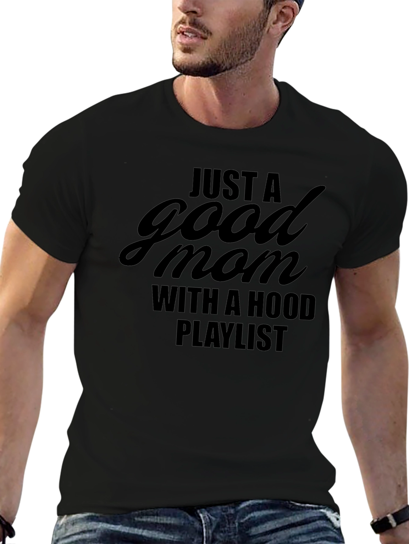 Just a Good Mom with a Hood Playlist T-Shirt - 6