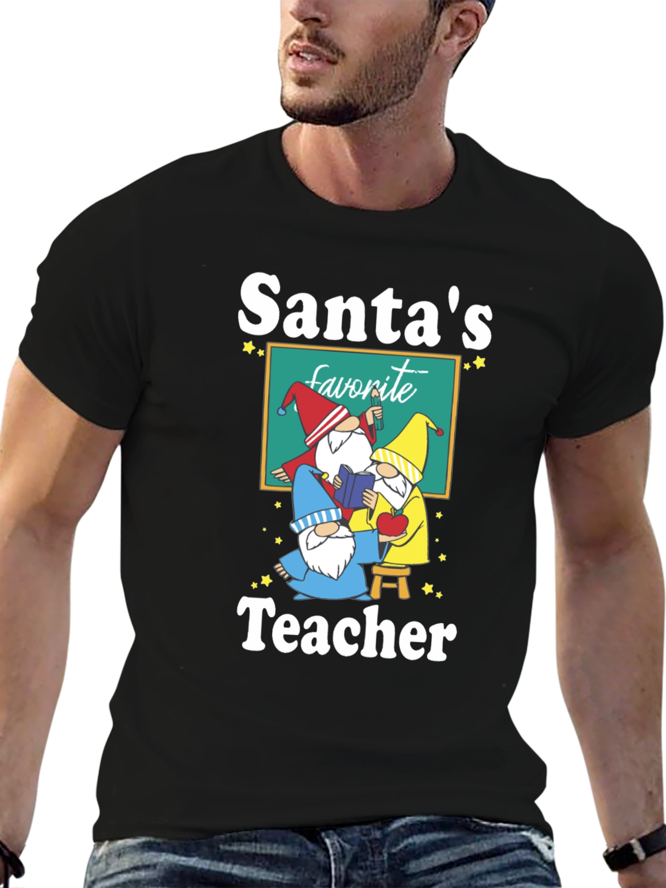 Black Santa's Favorite Teacher T-Shirt view 6