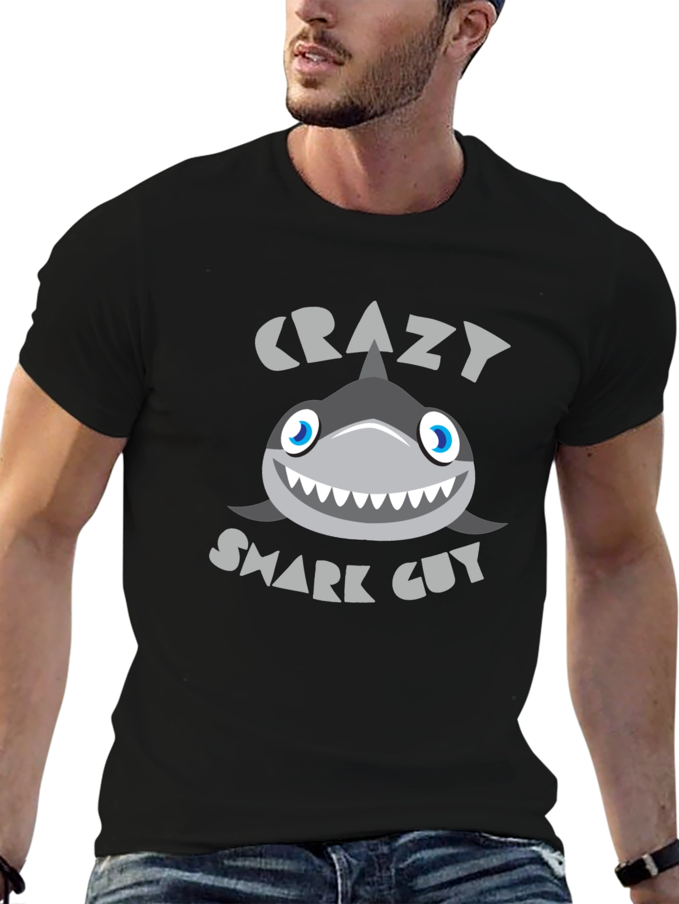 Black Crazy Shark Guy Black Graphic Tee view 6