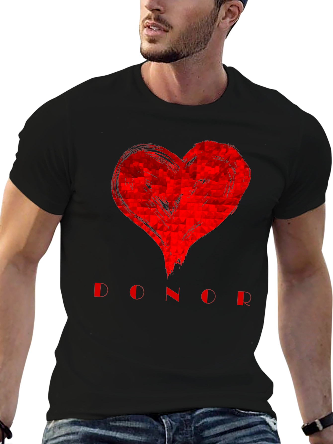 Black Red Heart Donor Graphic Tee - Unisex view 6