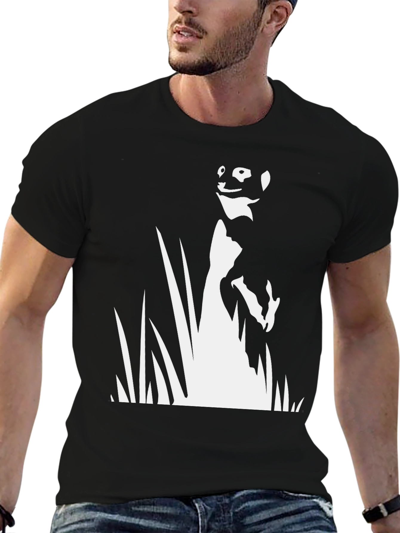 Black Meerkat Silhouette Graphic Tee - Black Cotton T-Shirt view 6