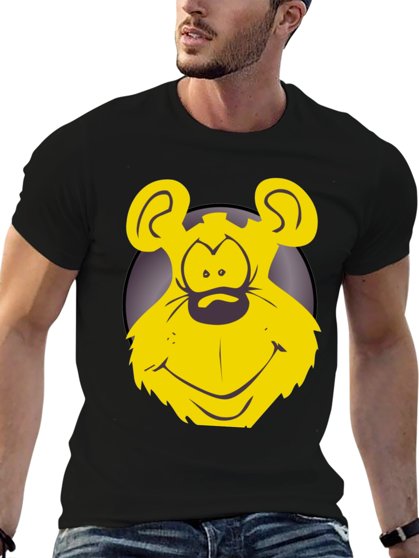 Black Funny Yellow Cartoon Bear Graphic T-Shirt view 6