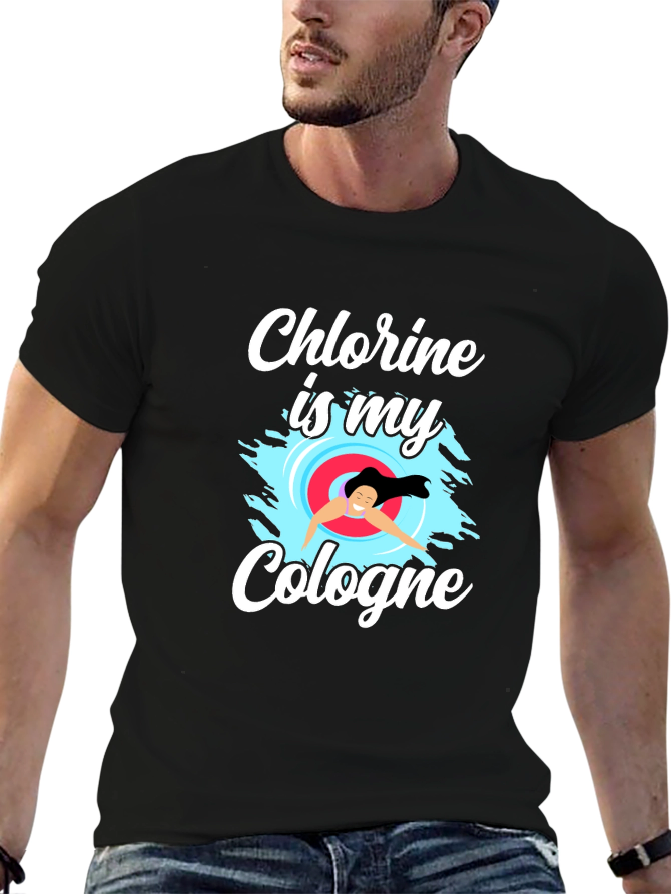 Black Chlorine Is My Cologne T-Shirt - Swimmer Gift view 6