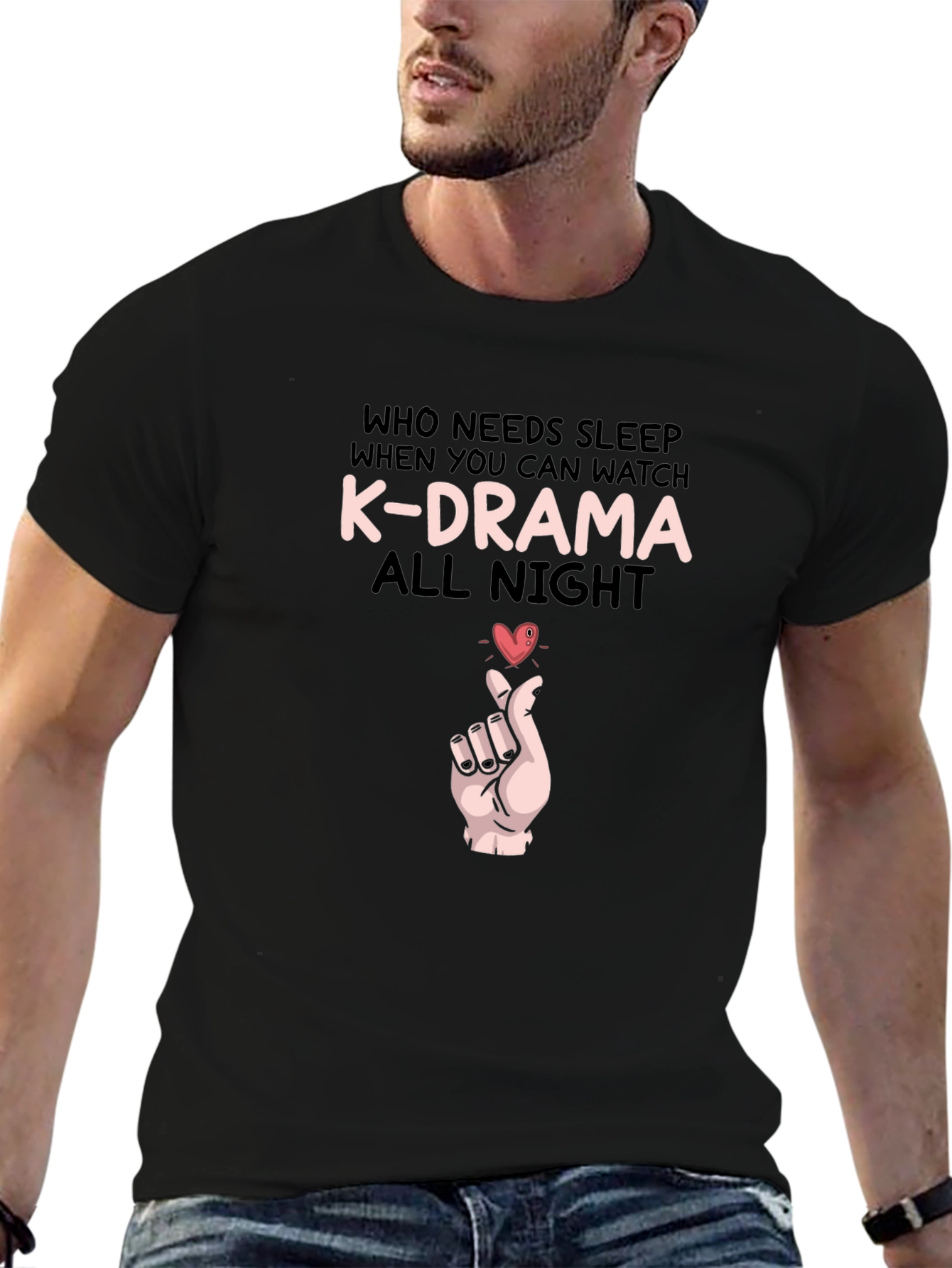 Black K-Drama All Night Graphic Tee view 6
