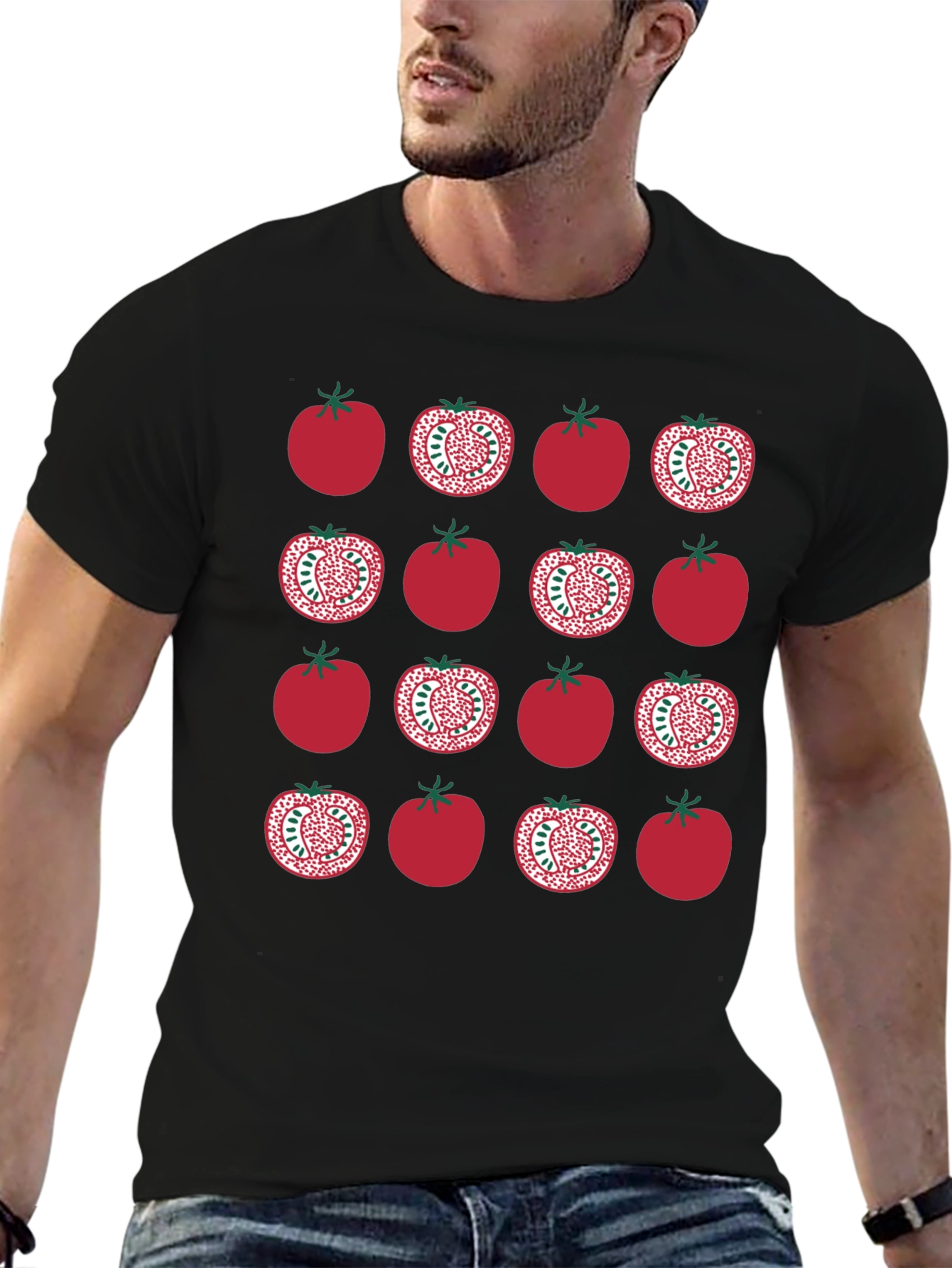 Black Tomato Pattern Black T-Shirt view 6