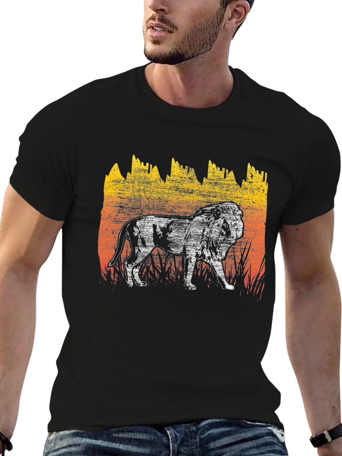 Black Lion Graphic Tee - Distressed Print Men's T-Shirt view 6