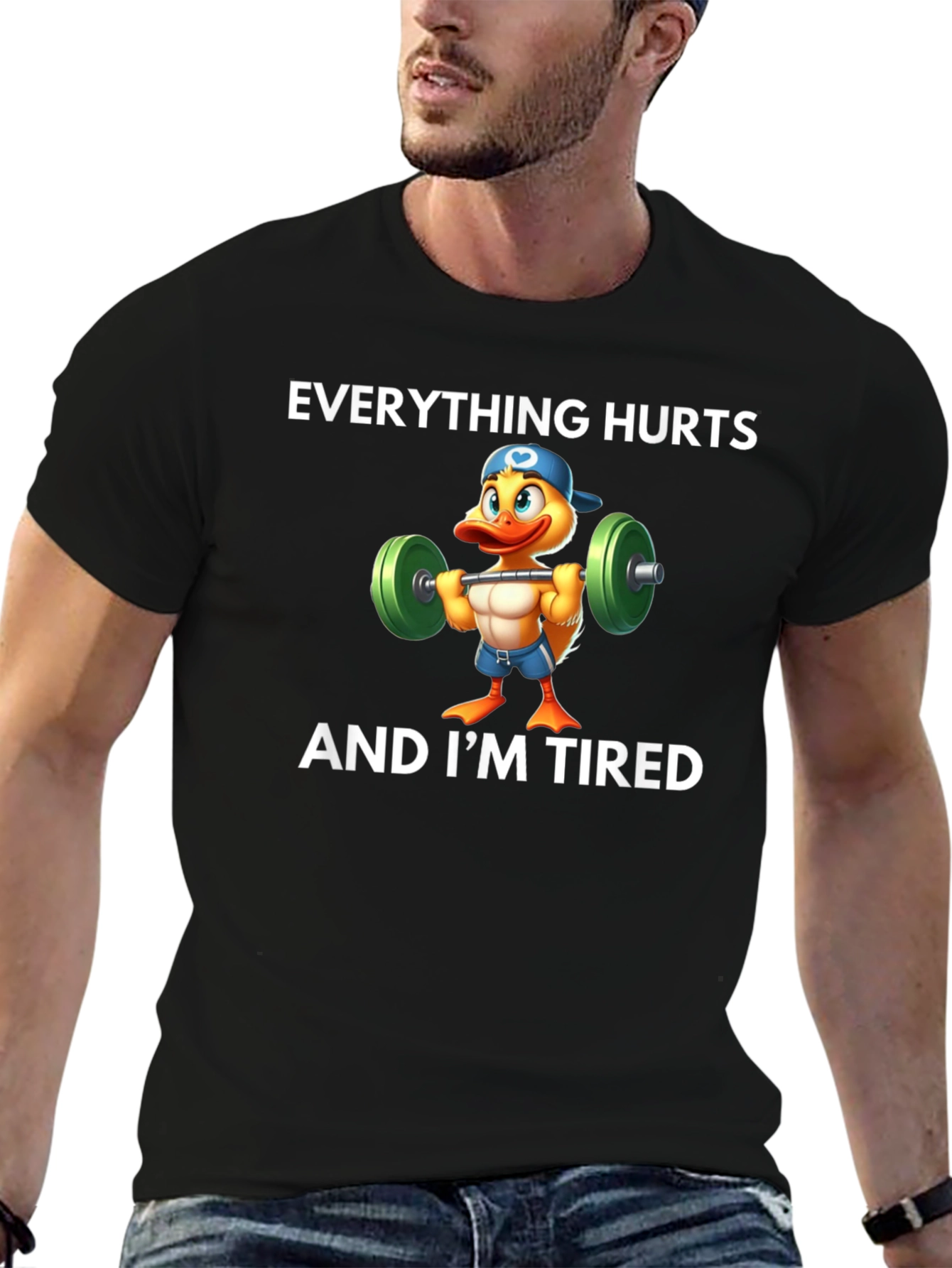Black Everything Hurts Tired Duck T-Shirt view 6